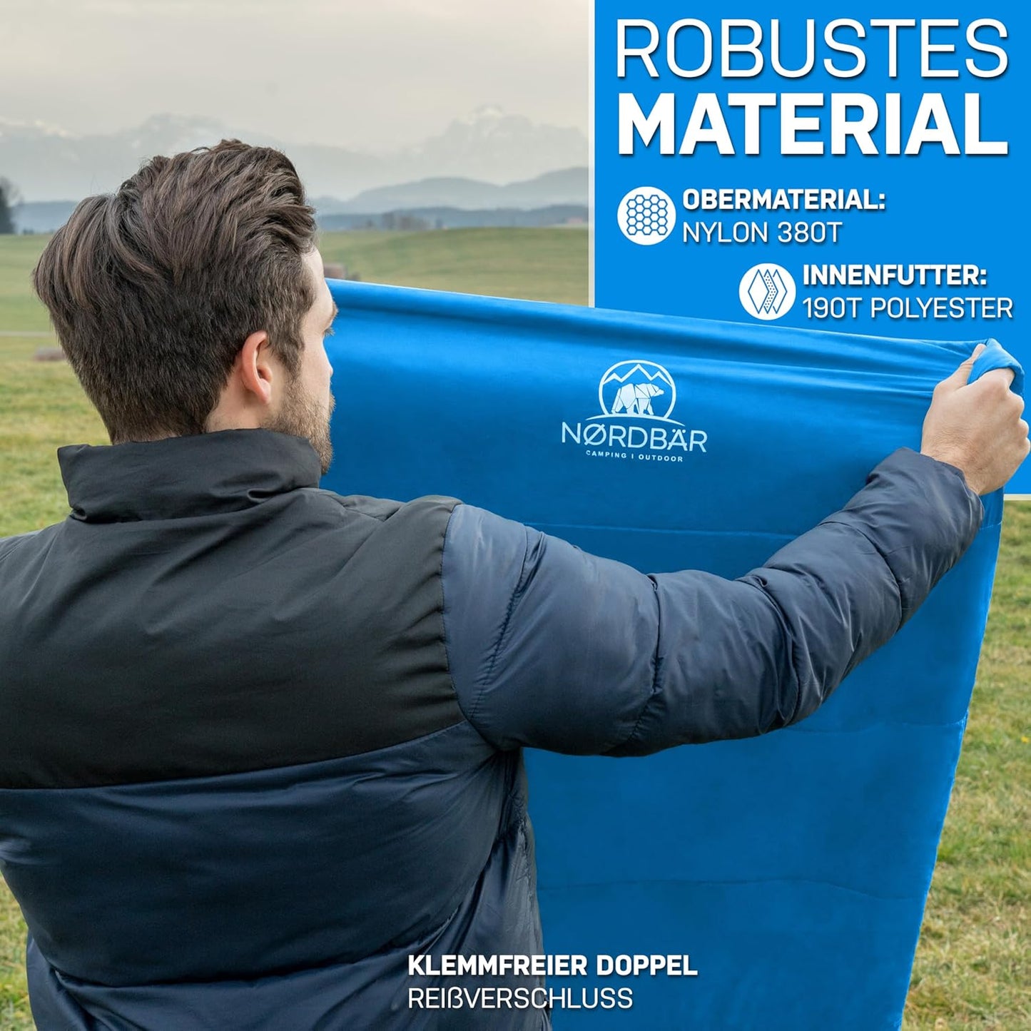 3-Jahreszeiten Mumienschlafsack, Hellblau Sommer - 750g