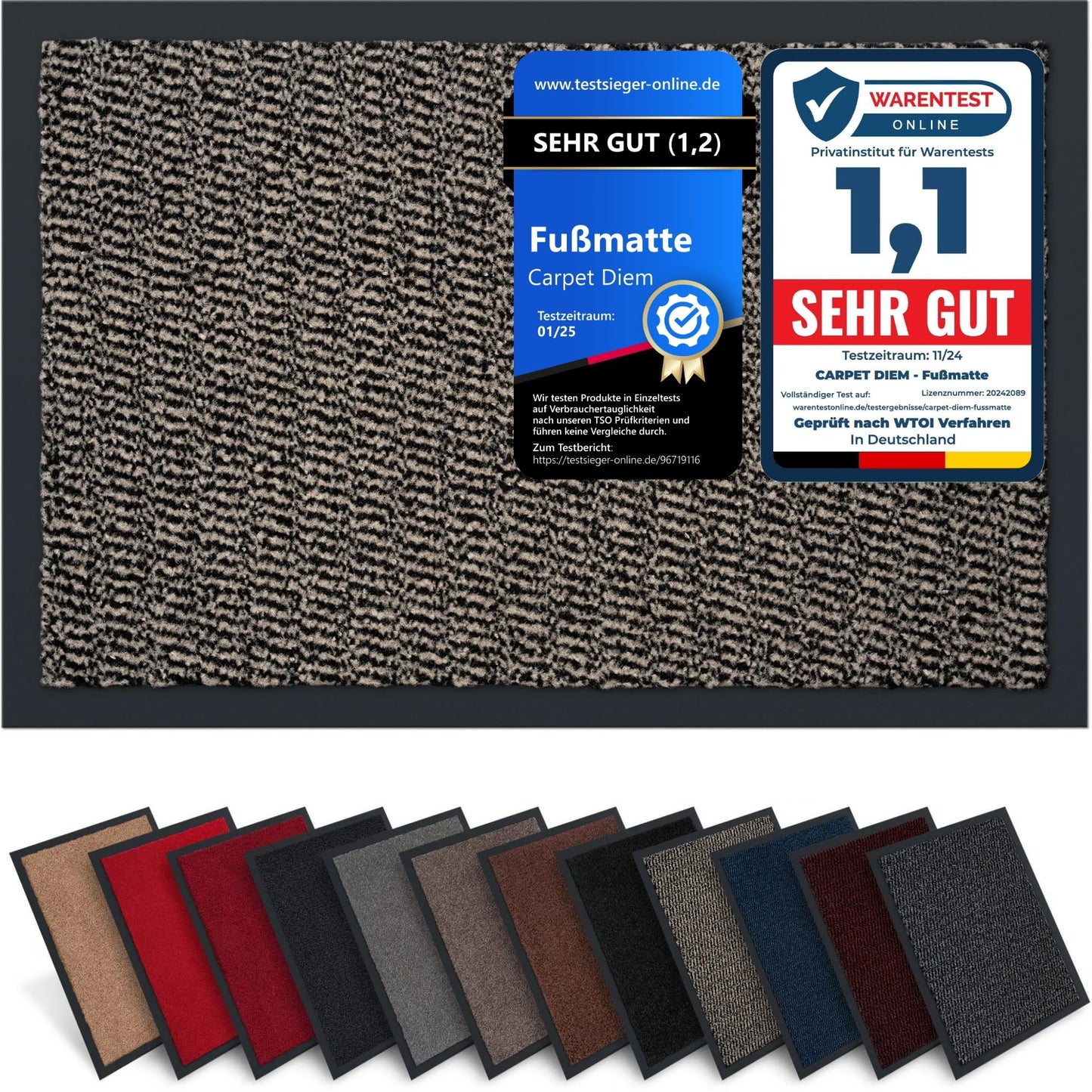 Schmutzfangmatte für Innen & Aussen (60x90 cm), Beige-schwarz 60 x 90 cm (Rechteckig)
