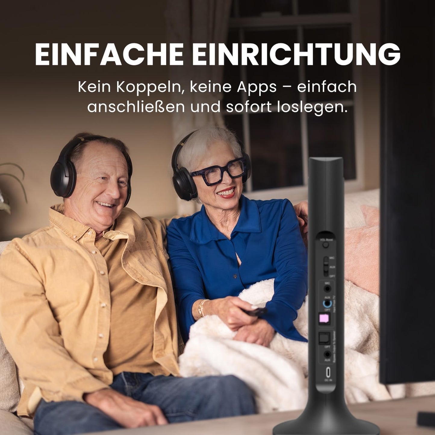 Kabellose TV-Kopfhörer WSHT-D6129-BLK Duet mit RF-Sender & Ladestation, Schwarz