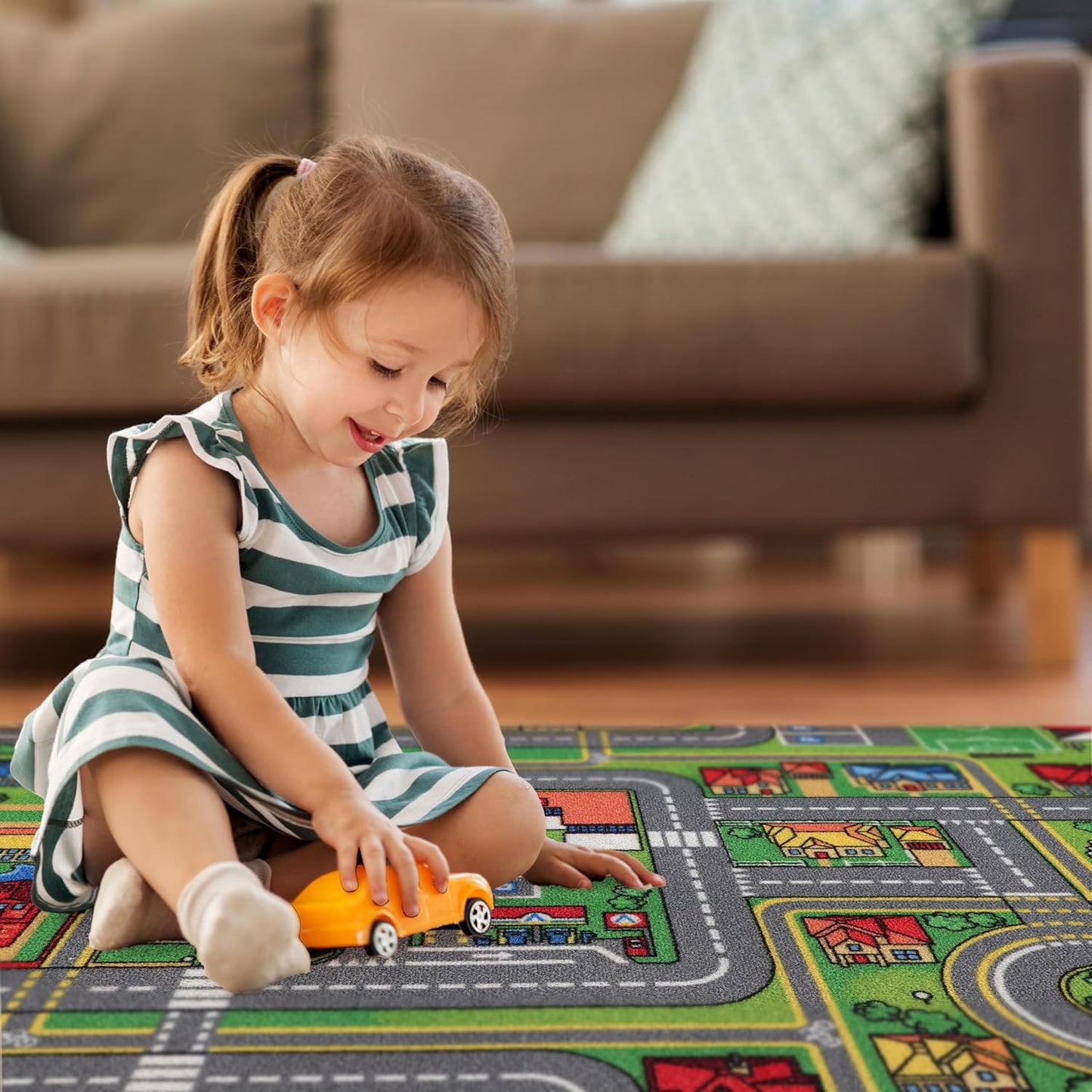 Spielteppich mit Strassen und Kreisverkehr, 140 x 200 cm (Rechteckig)