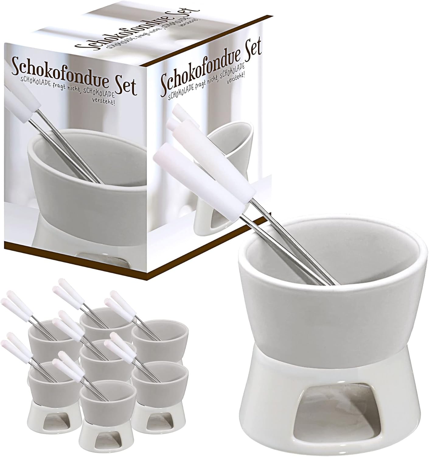 Keramik Schokofondue-Set mit Edelstahlgabeln (8 Sets), 8 X Schokofondue-set