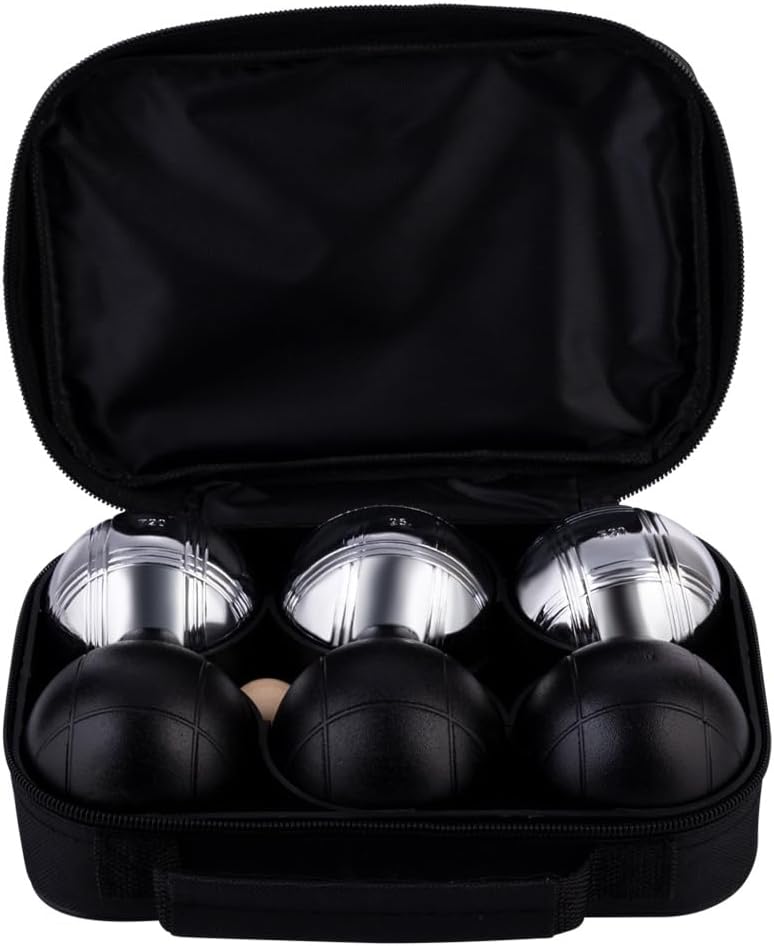 6 Boulekugeln im Beutel, Boule Set in klassischem Stil