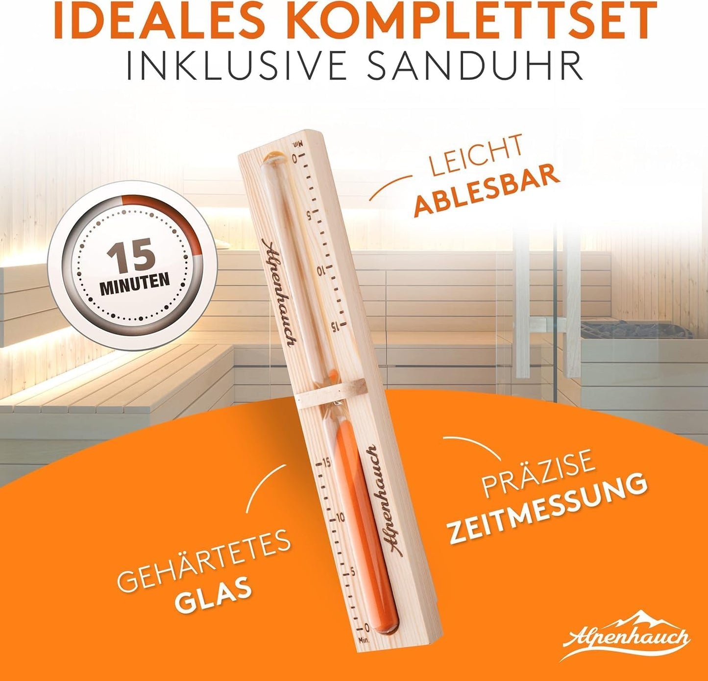 Saunaeimer-Set mit Kelle, Sanduhr & Thermometer, Saunaeimer mit Kelle, Sanduhr und Thermometer