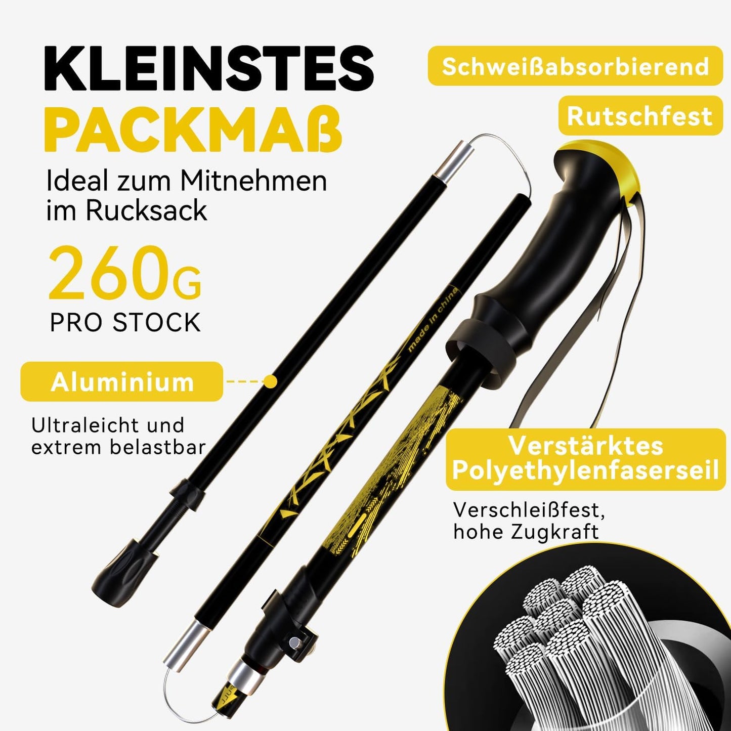 Faltbare Trekkingstöcke, Schwarz Premium