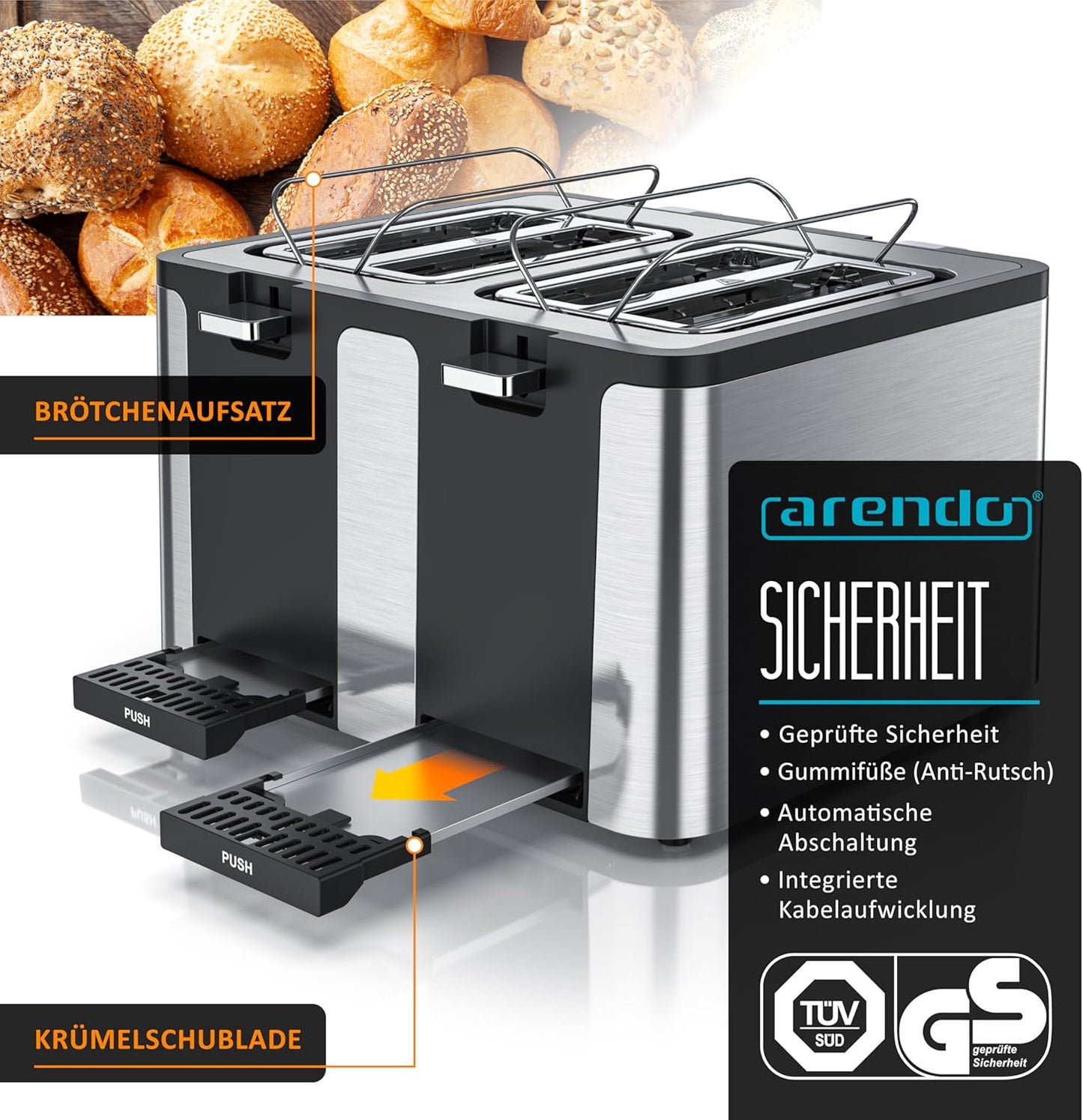 Toaster 4 Scheiben, B: Silber