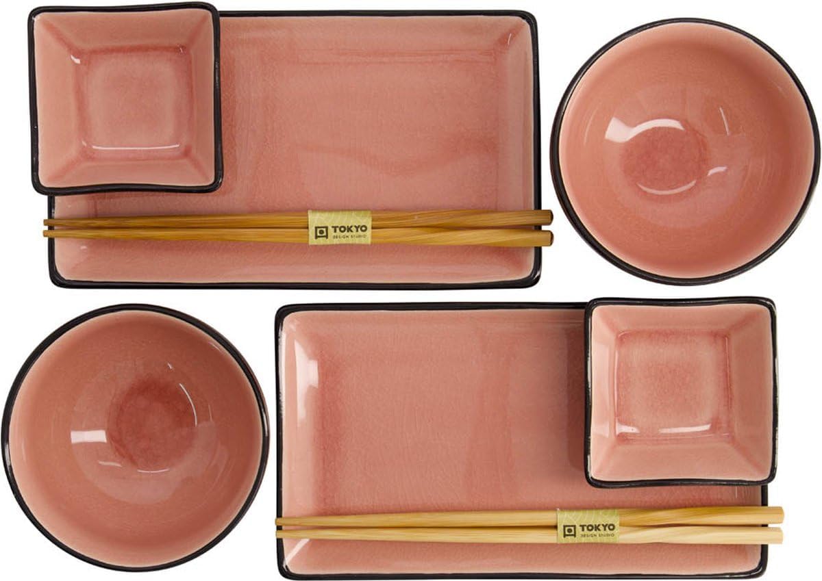 8-teiliges Sushi-Geschirrset mit Essstäbchen, Pink