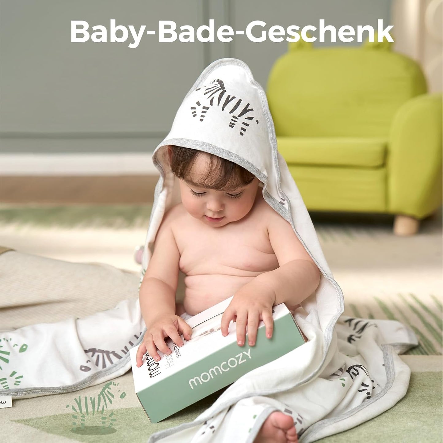 Kapuzen-Babybadetuch-Set, Weiß