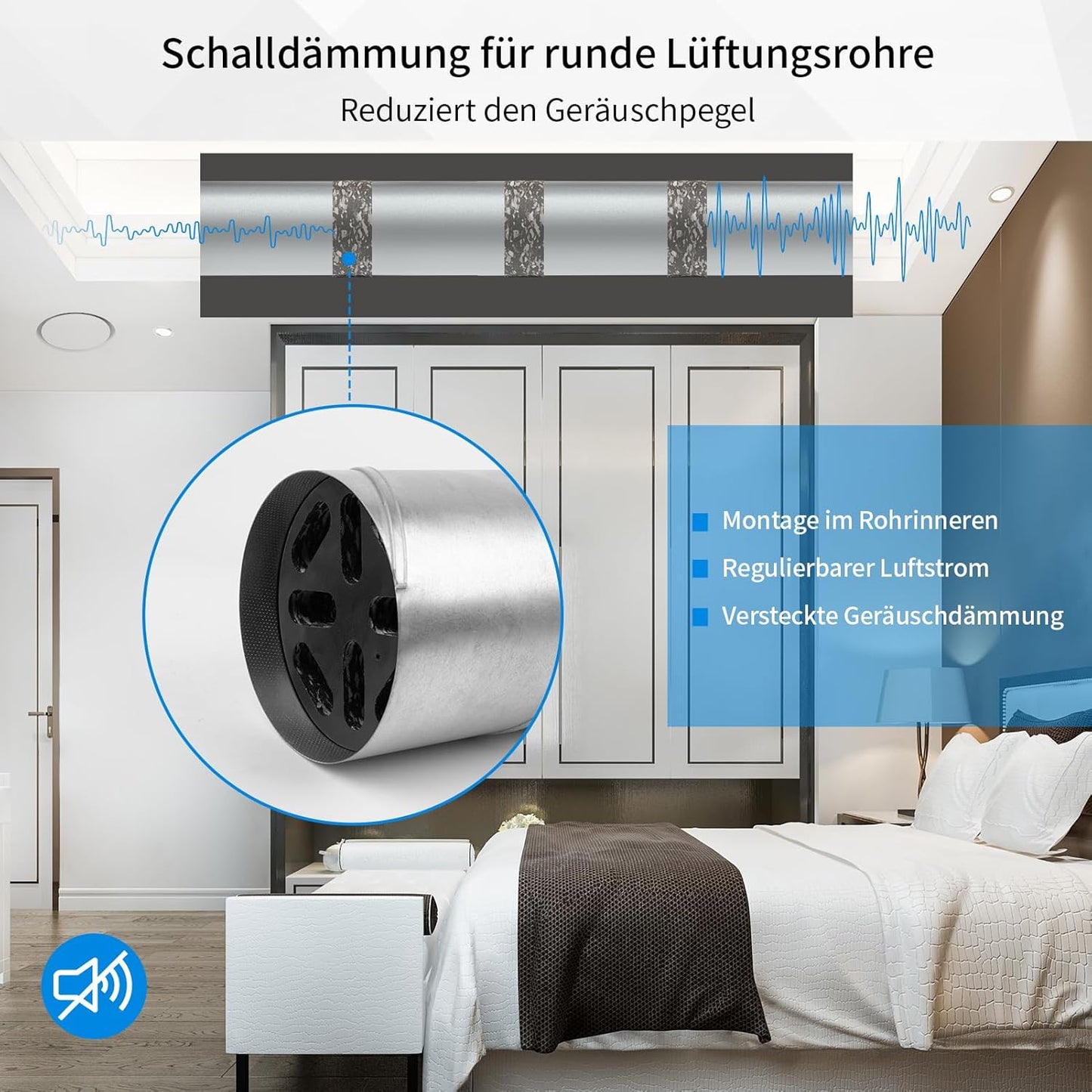 Schalldämpfer für Lüftungsrohre, IPCD 125mm