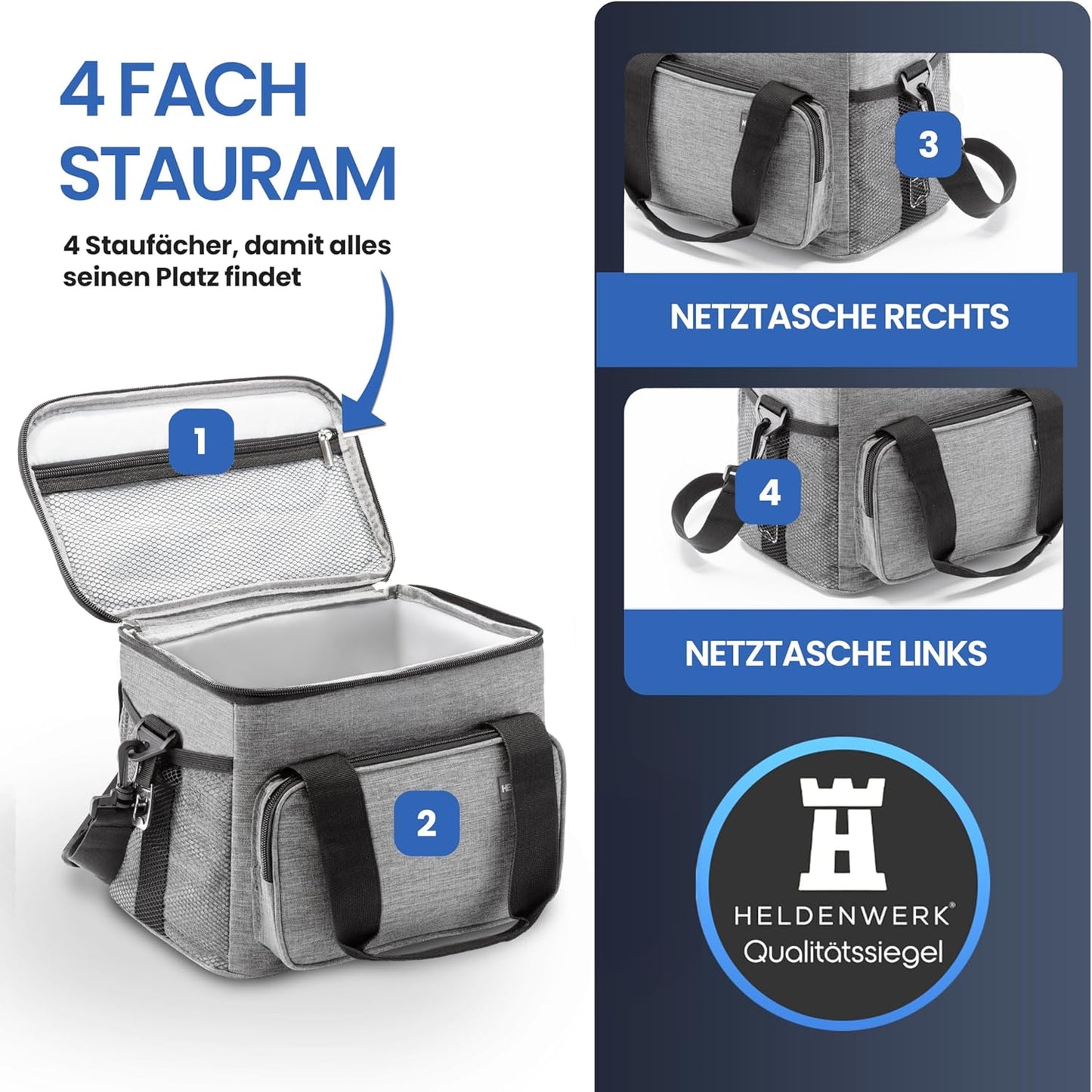 Faltbare Kühltasche mit Flaschenöfffner, wasserdicht & auslaufsicher, 10L (L29 x B20 x H22 cm) Hellgrau