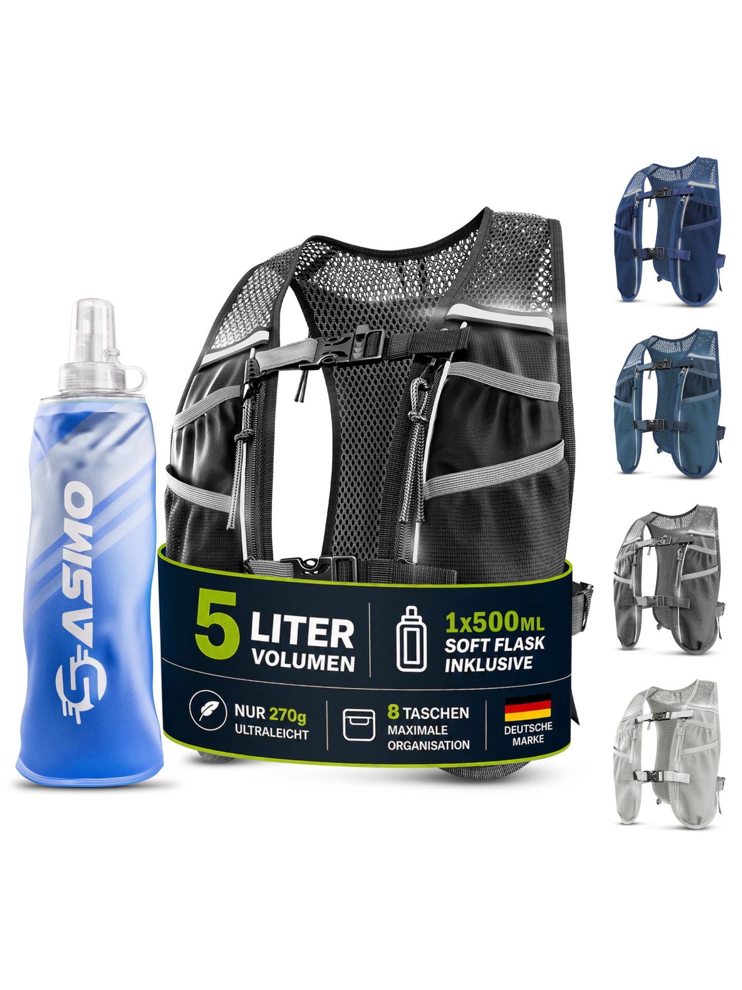 Laufweste, 5L - schwarz - mit 1x500ml 5L