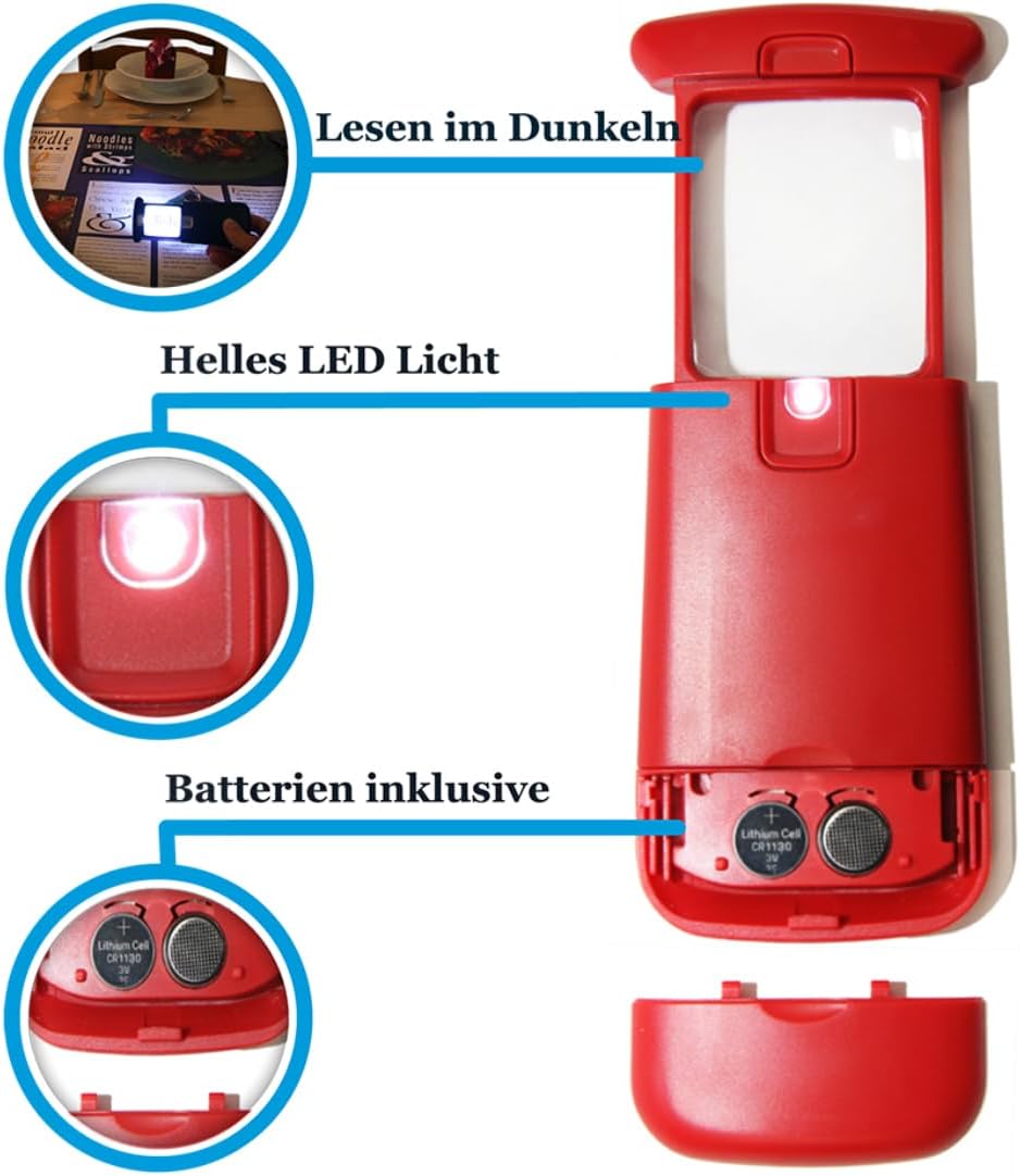 Beleuchtete Leselupe mit LED-Licht, Sedona Red