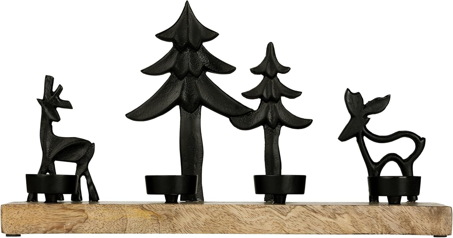 Teelichthalter mit Rentieren, Schwarz, 38 X 20 Cm (Lxh)