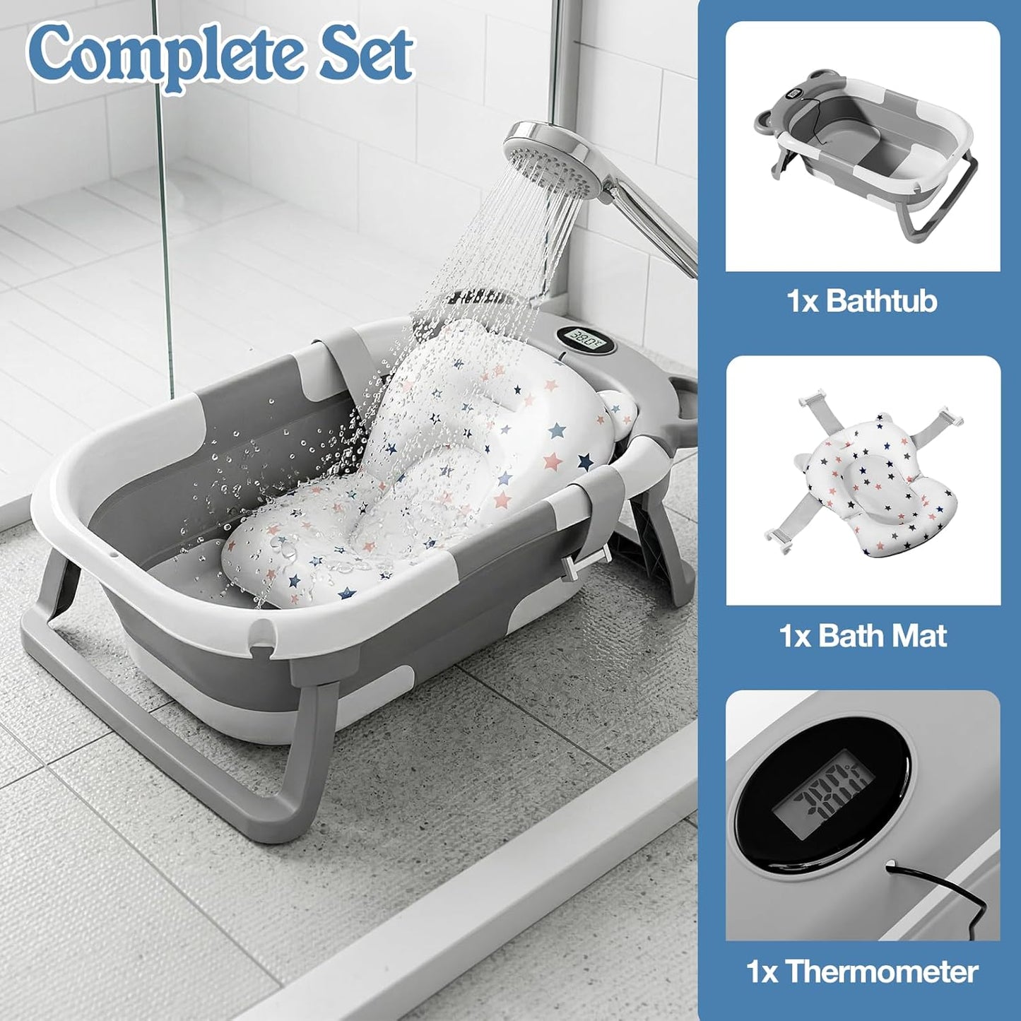 Faltbare Babybadewanne mit Thermometer & Badekissen