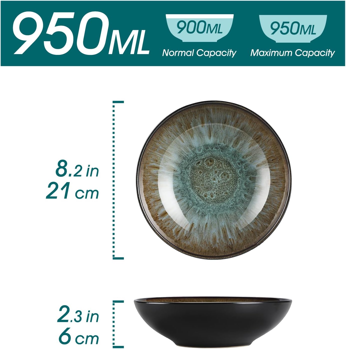 4er-Set Suppenteller, 950ml, 4tlg Tief Tellerset Braun