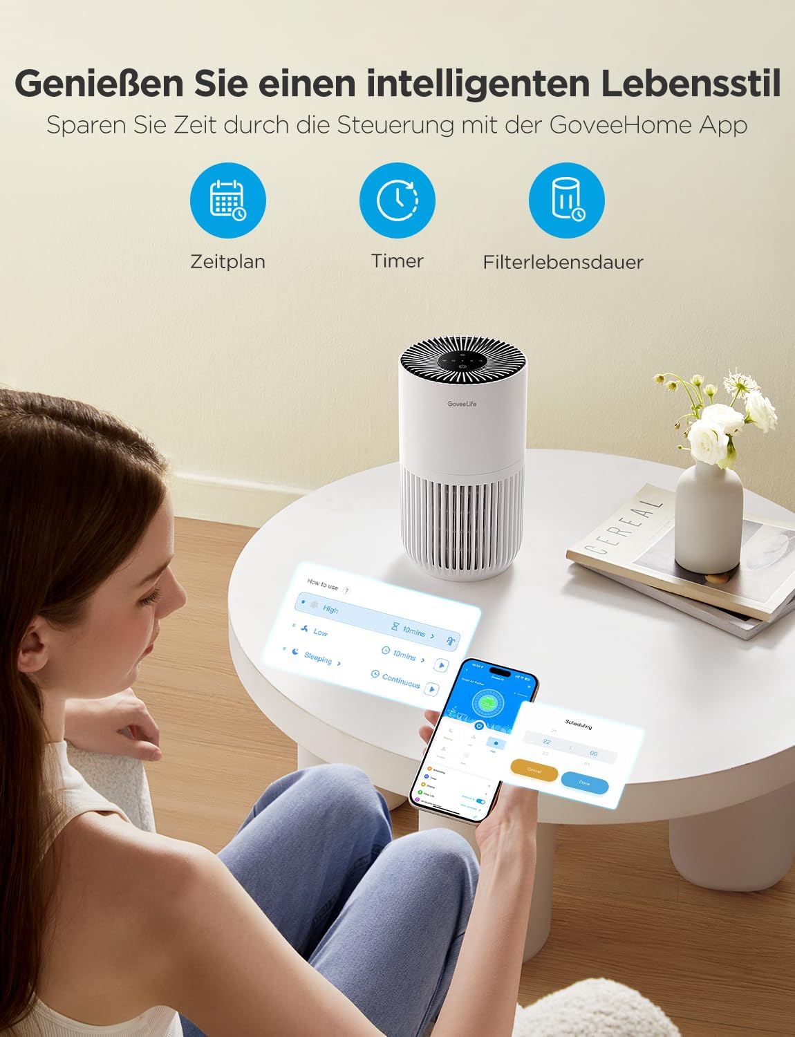 Mini-Luftreiniger H7127 mit HEPA Smart Filter & App-Steuerung