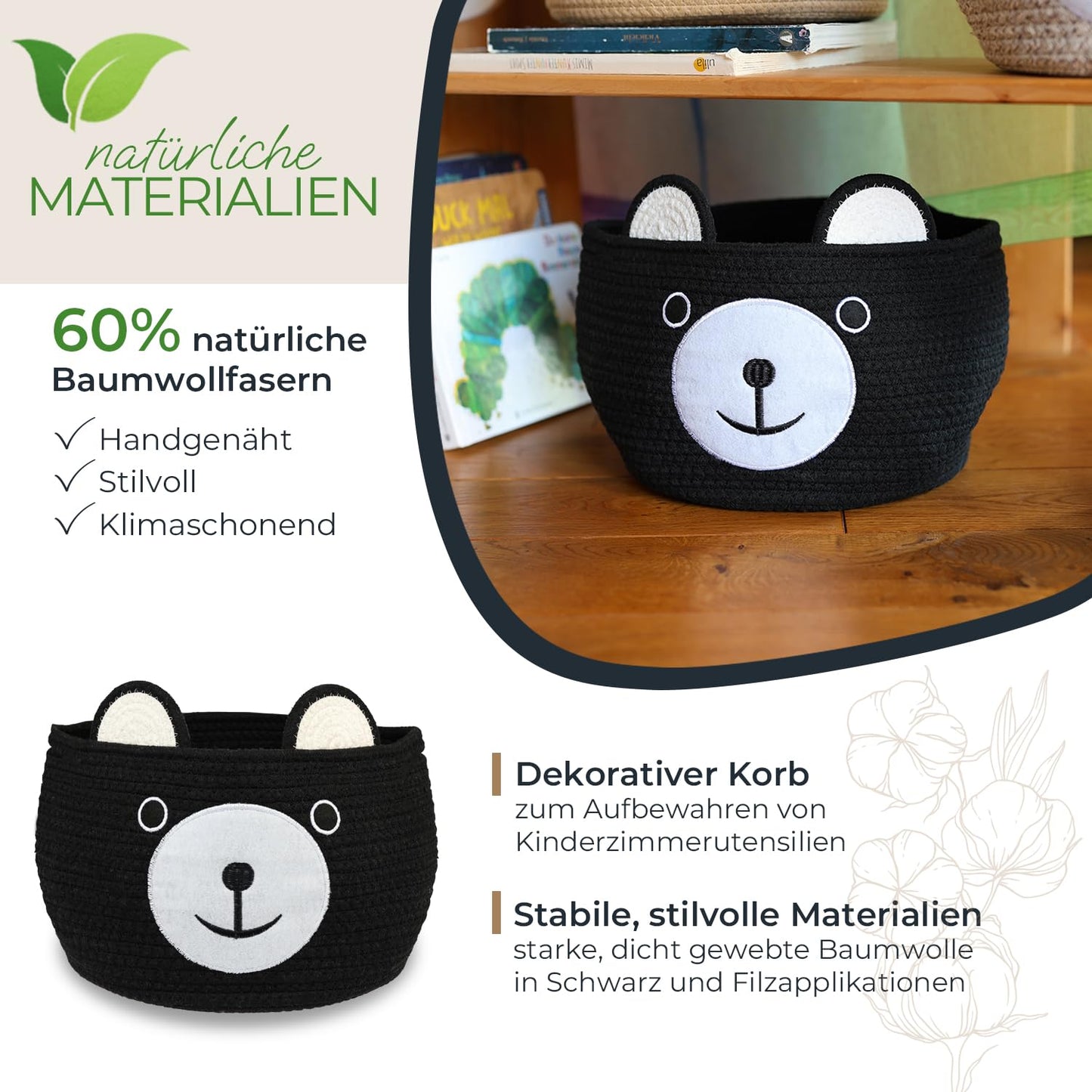 Aufbewahrungskorb Bär, Schwarz