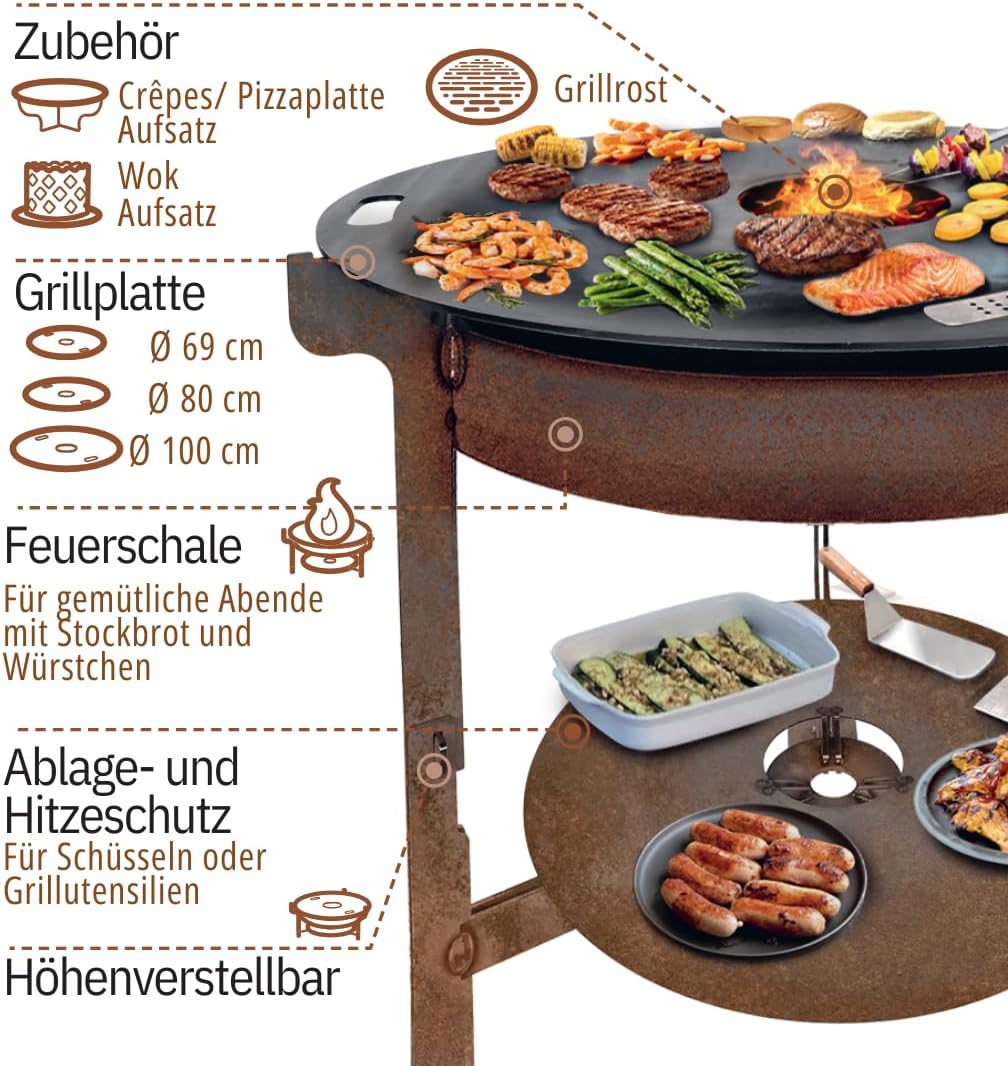 Feuerschale mit Feuerplatte, Feuerschale 55cm mit Feuerplatte 69cm