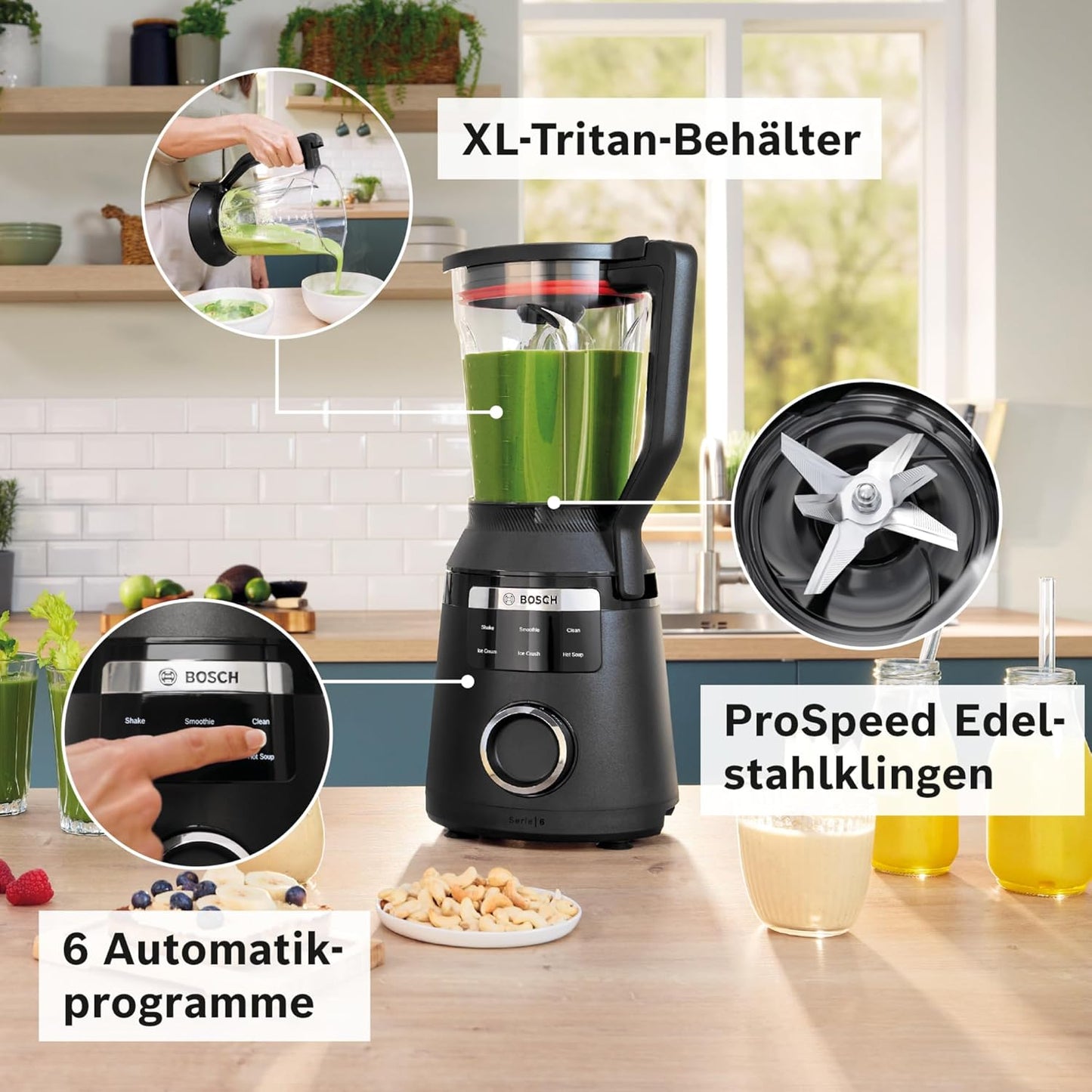 Hochleistungsmixer MMB6652B mit Suppenprogramm und 45.000 U-min, Schwarz 1800 W