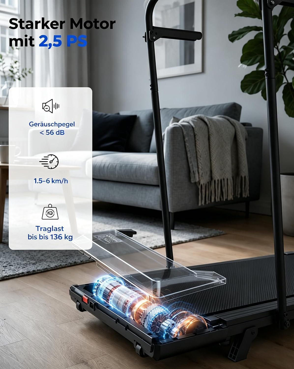 Klappbares Walking Pad mit Steigung und APP-Steuerung, 90CM Mattschwarz
