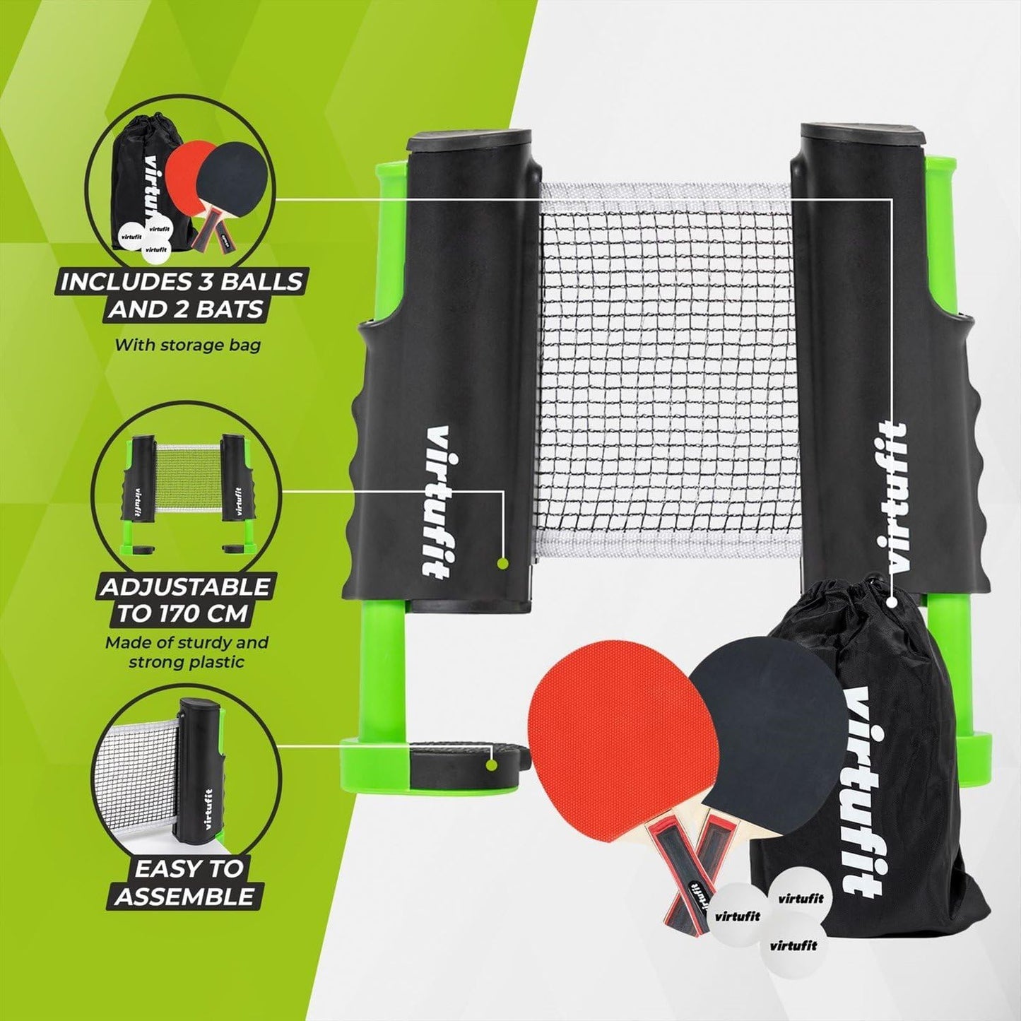 Verstellbares Tischtennis-Set mit Schlägern und Bällen