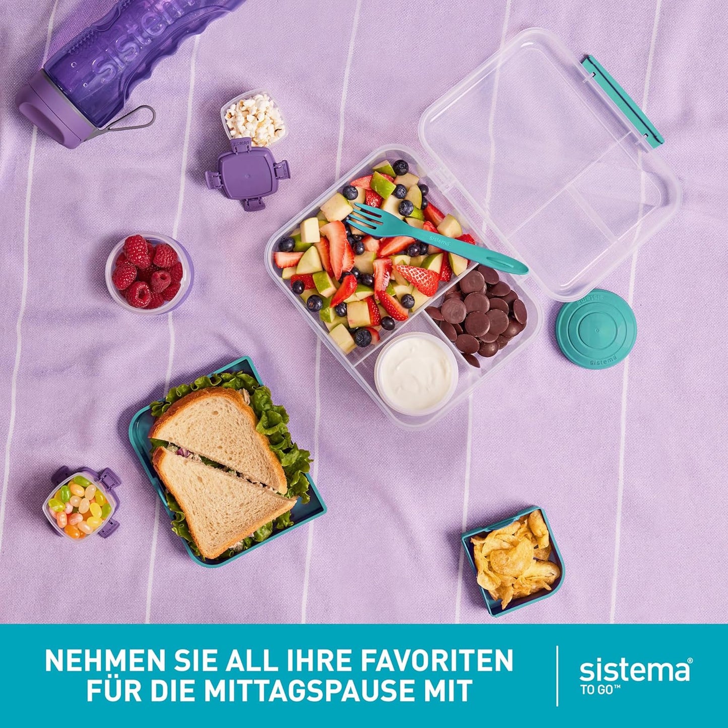 Bento Box Lunchbox mit Joghurt- /Fruchtbehälter, 1,65 l Mintgrün