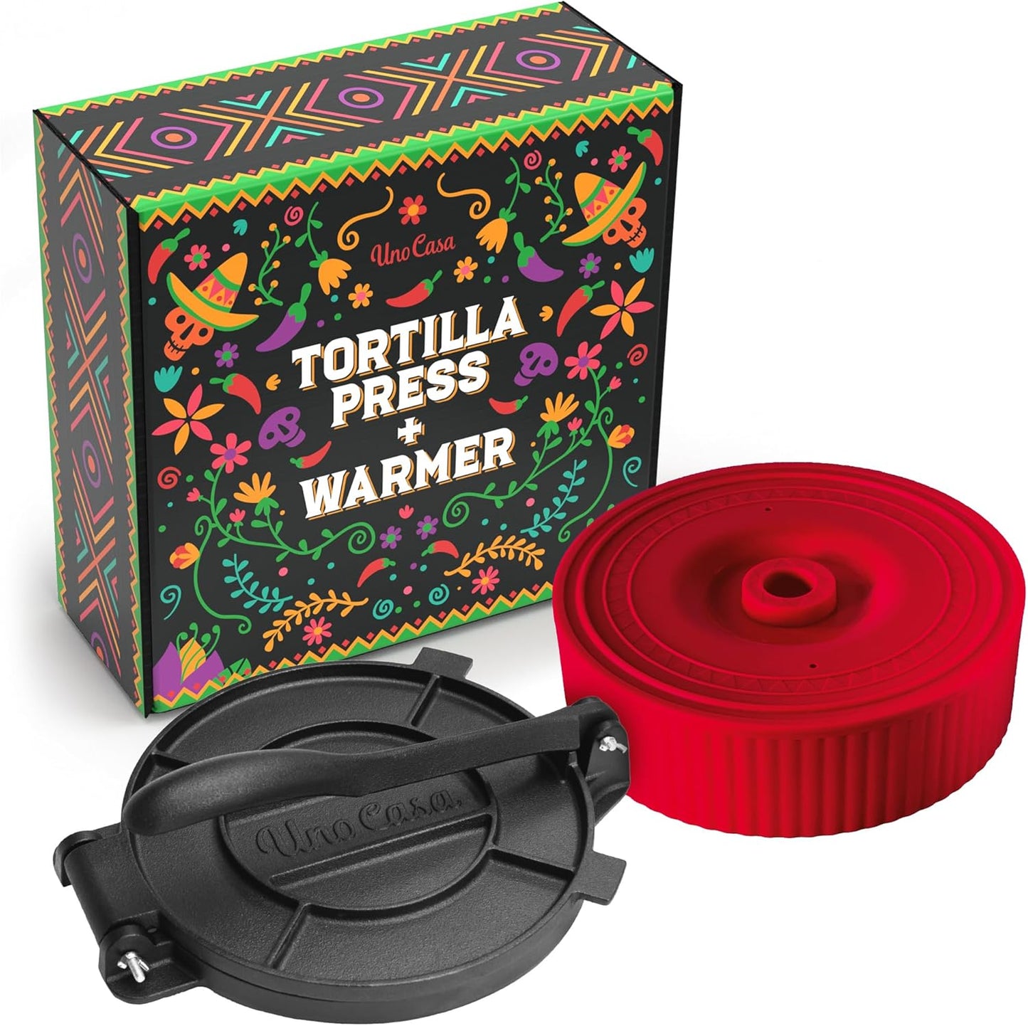 Tortilla-Presse mit Wärmer & Pergamentpapier, 8 Inch with Tortilla Warmer