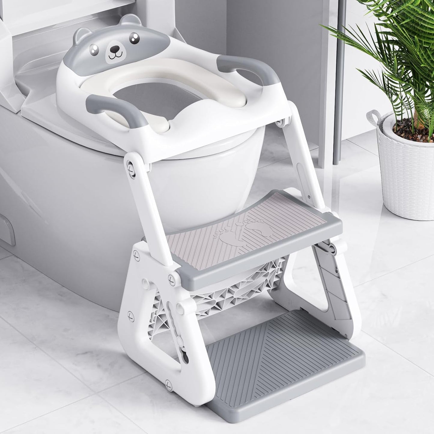 Toilettensitz Kinder mit Treppe und Spritzschutz, Grau