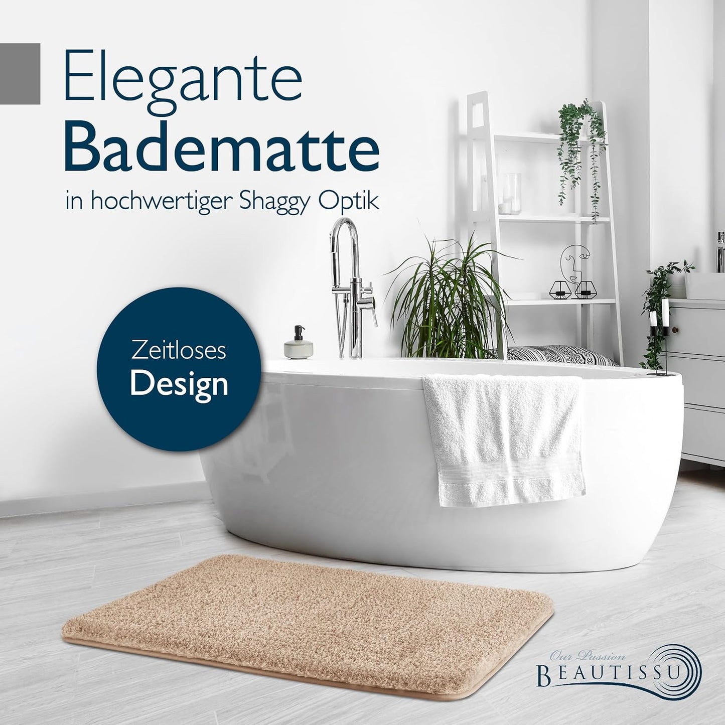 Rutschfeste Badematte, Fussbodenheizung geeignet, 70 x 120 cm, 70 x 120 cm Natur