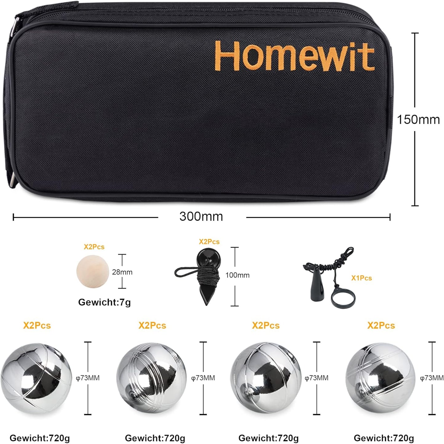 Boccia-Set mit 8 Metallkugeln & Zubehör