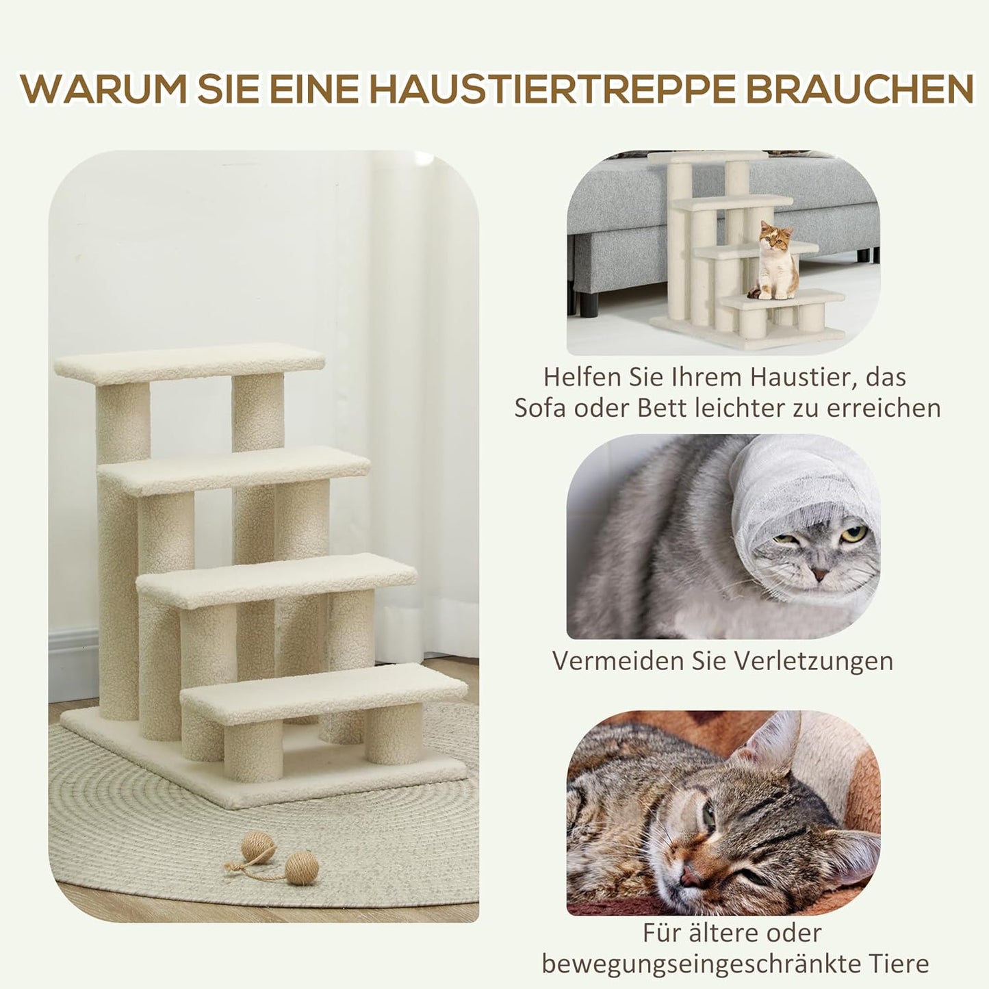 Katzentreppe mit 4 Stufen, Cremeweiss
