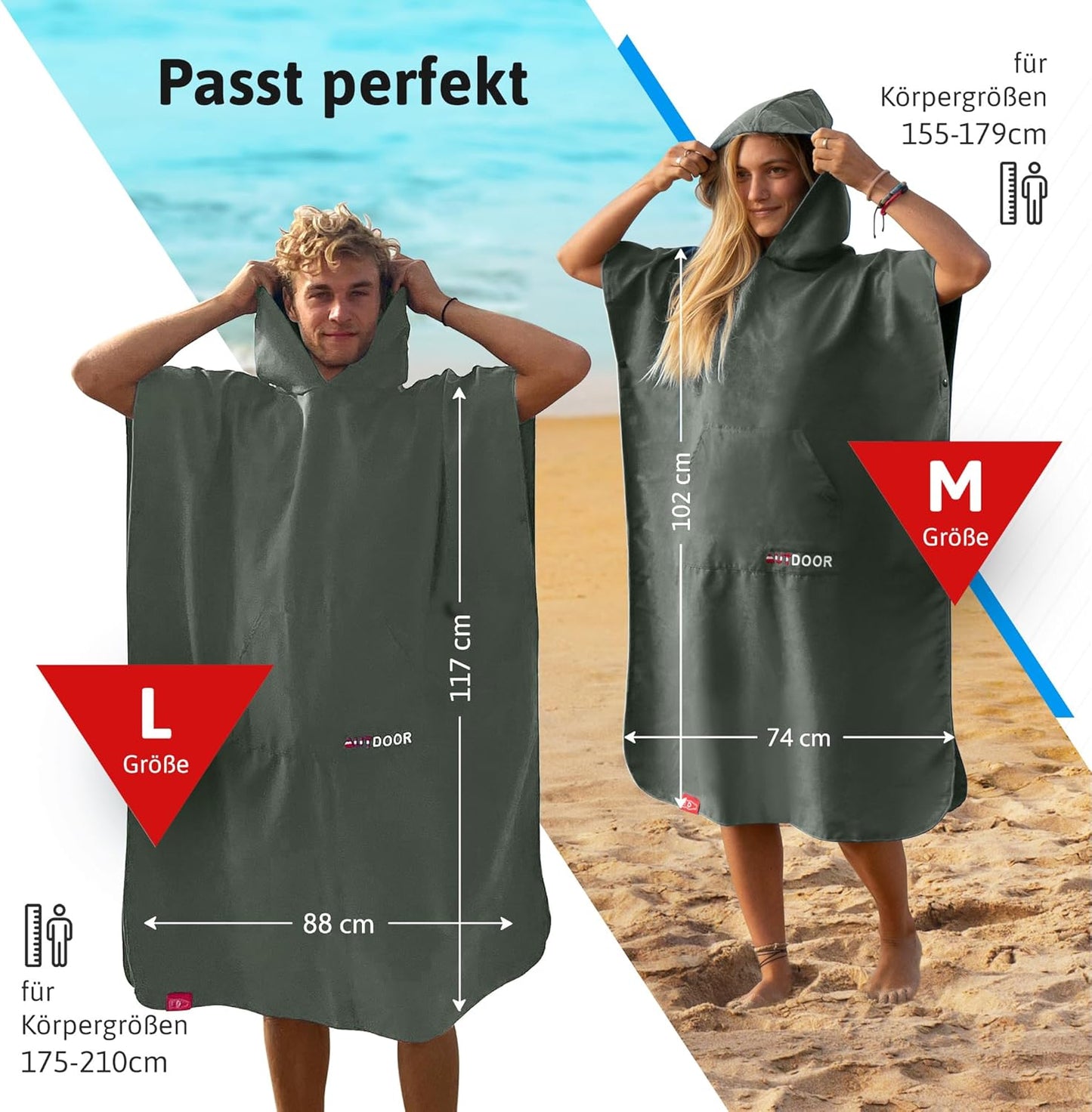 Badeponcho mit Kapuze, Large Grün