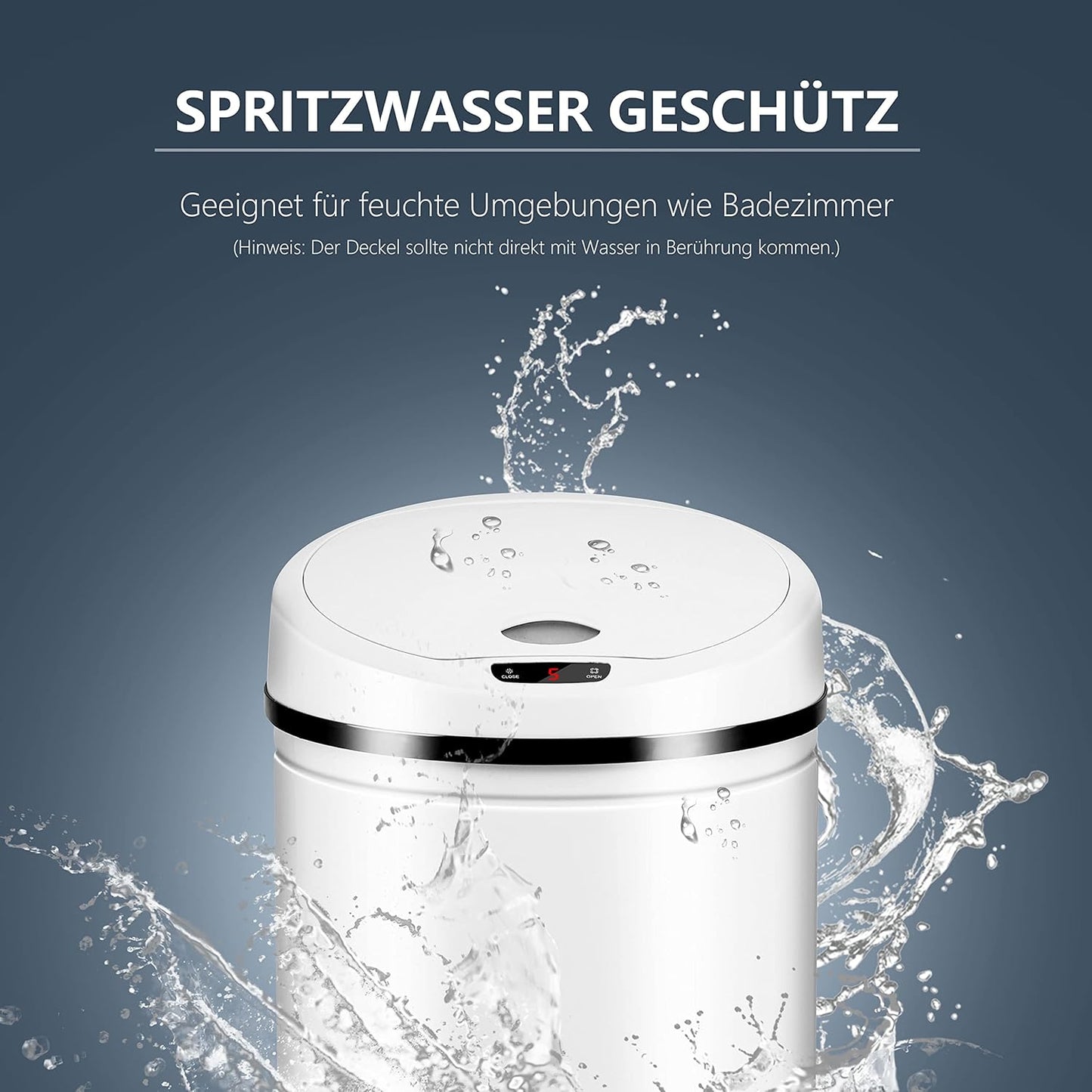 Abfalleimer mit Sensor und LED-Funktionsanzeige, 60 Liter Weiss
