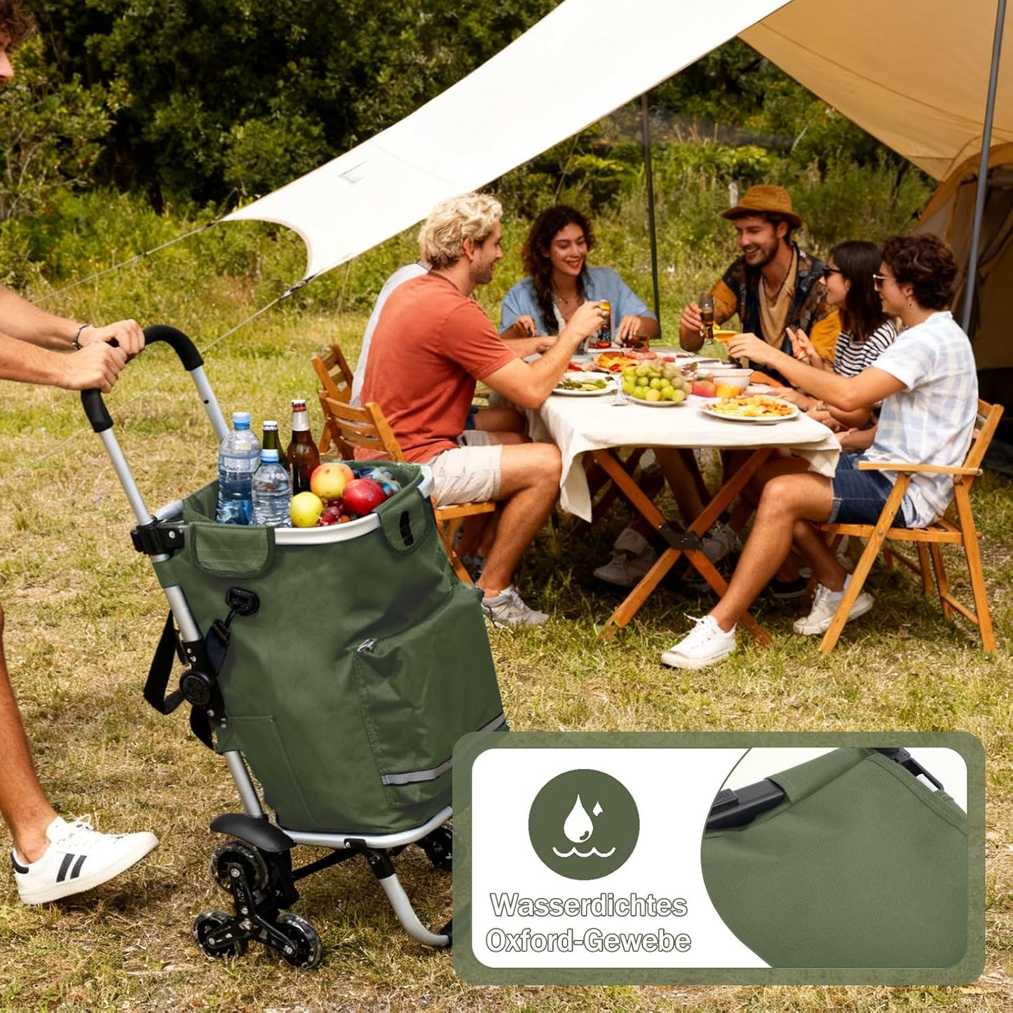 3in1 Treppensteiger Einkaufstrolley mit Kühlfach, Olivgrün