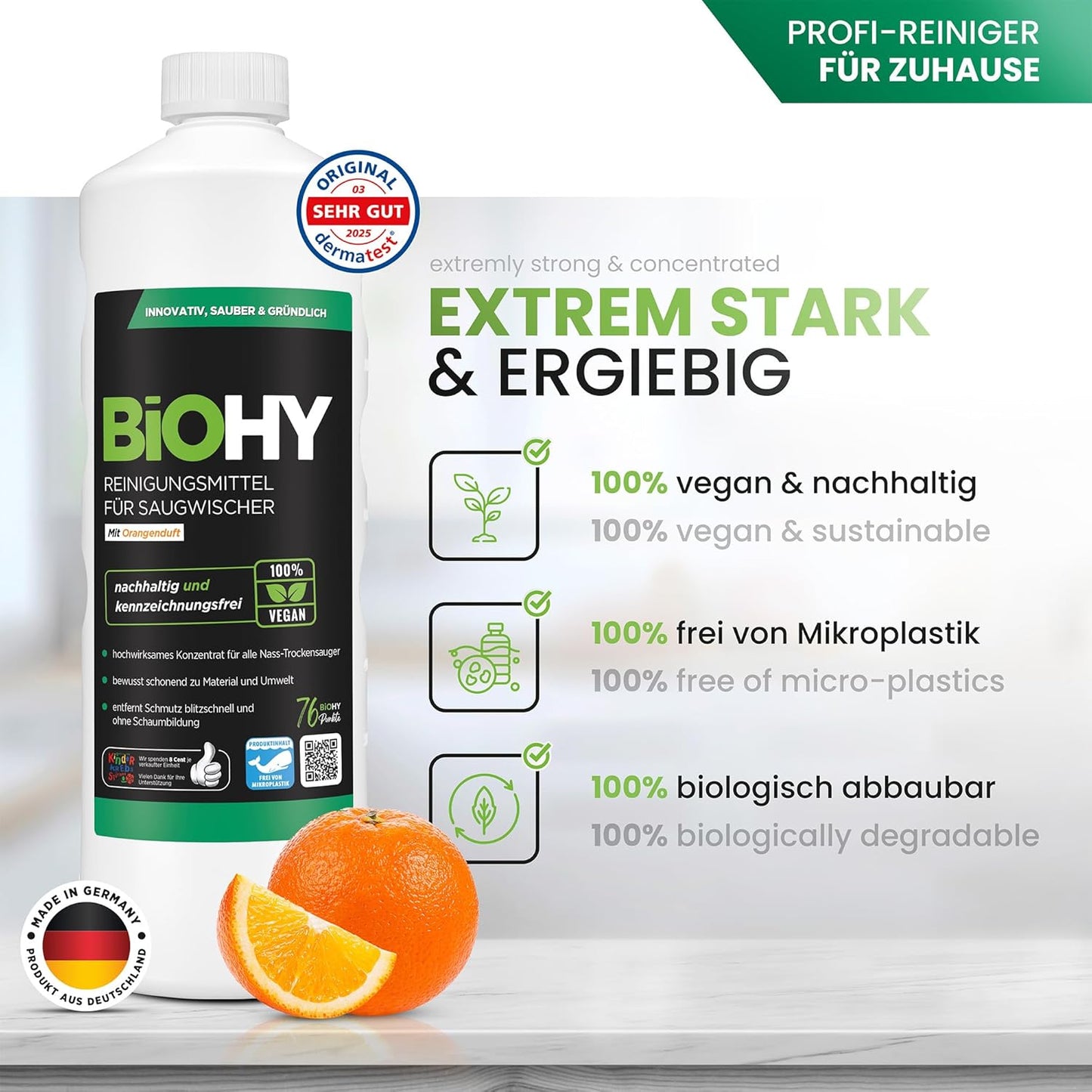 Reinigungsmittel für Saugwischer, 6 x 1 Liter, mit Orangenduft, Saugwischer Orange ohne Dosierer 1 l (6er Pack)