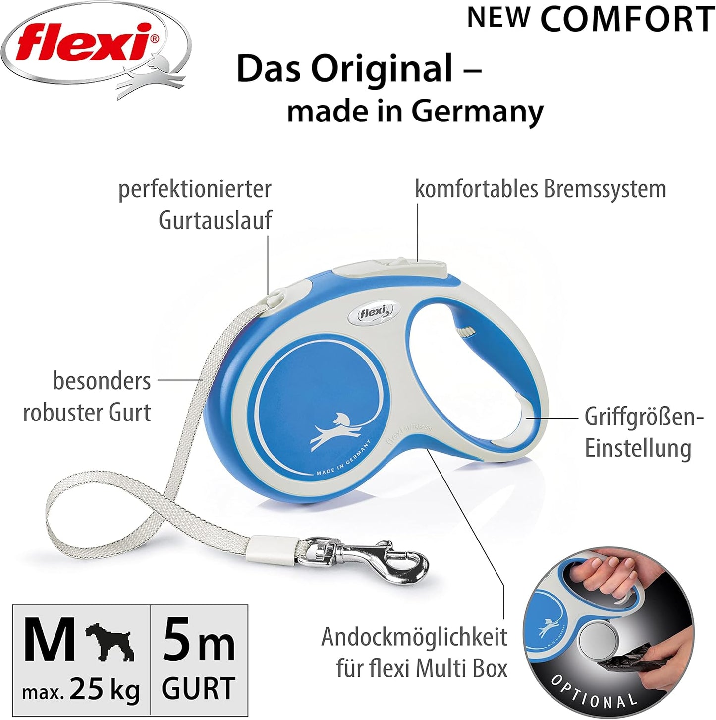 Roll-Leine für Hunde, Blau M: 5m (max. 25kg)