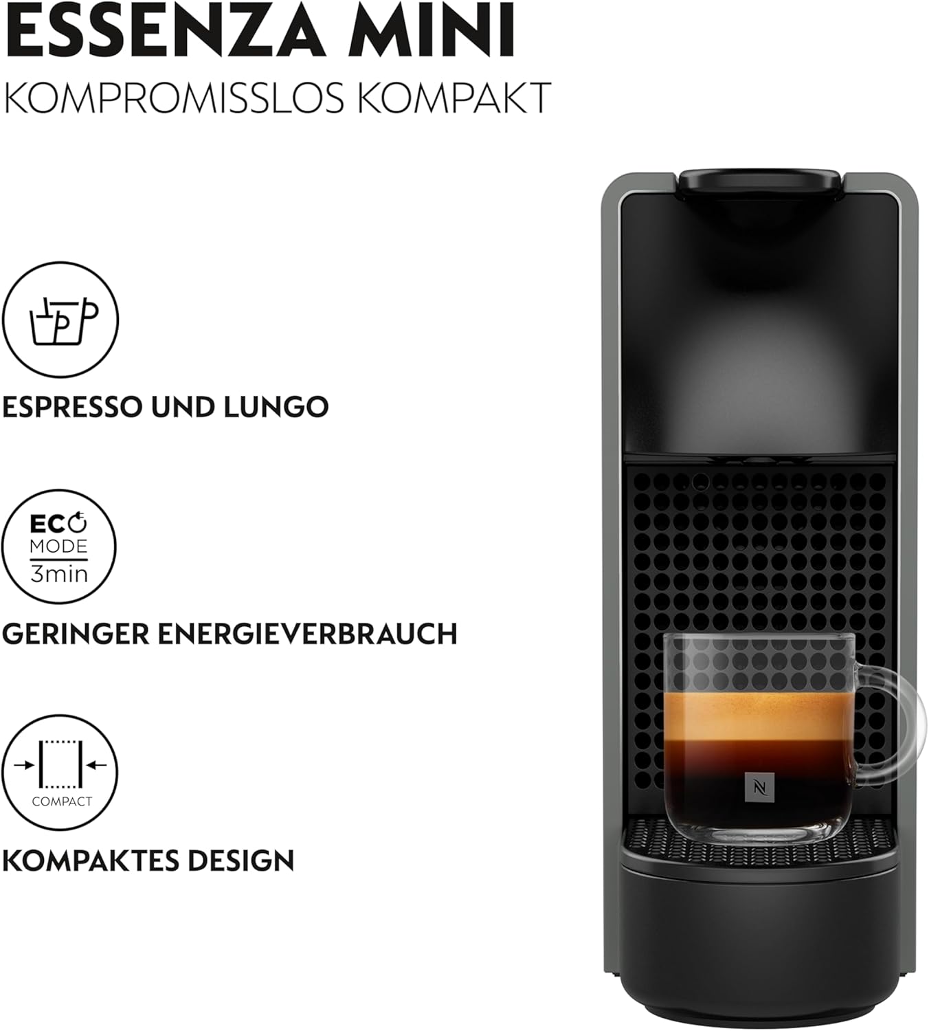 Nespresso Essenza Mini, ohne Milchaufschäumer, Grau