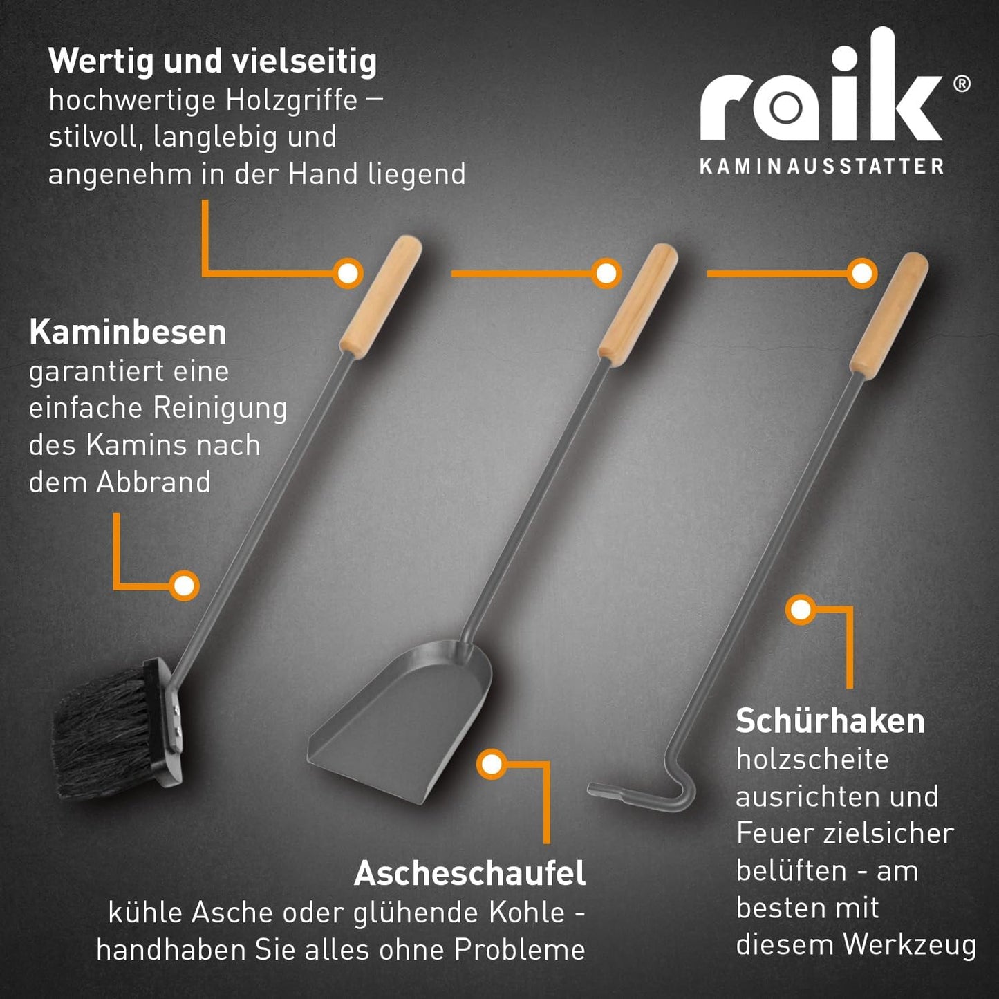 3-teiliges Kaminbesteck Set Otto mit Ofenhandschuh, Kaminbesteck mit Handschuh