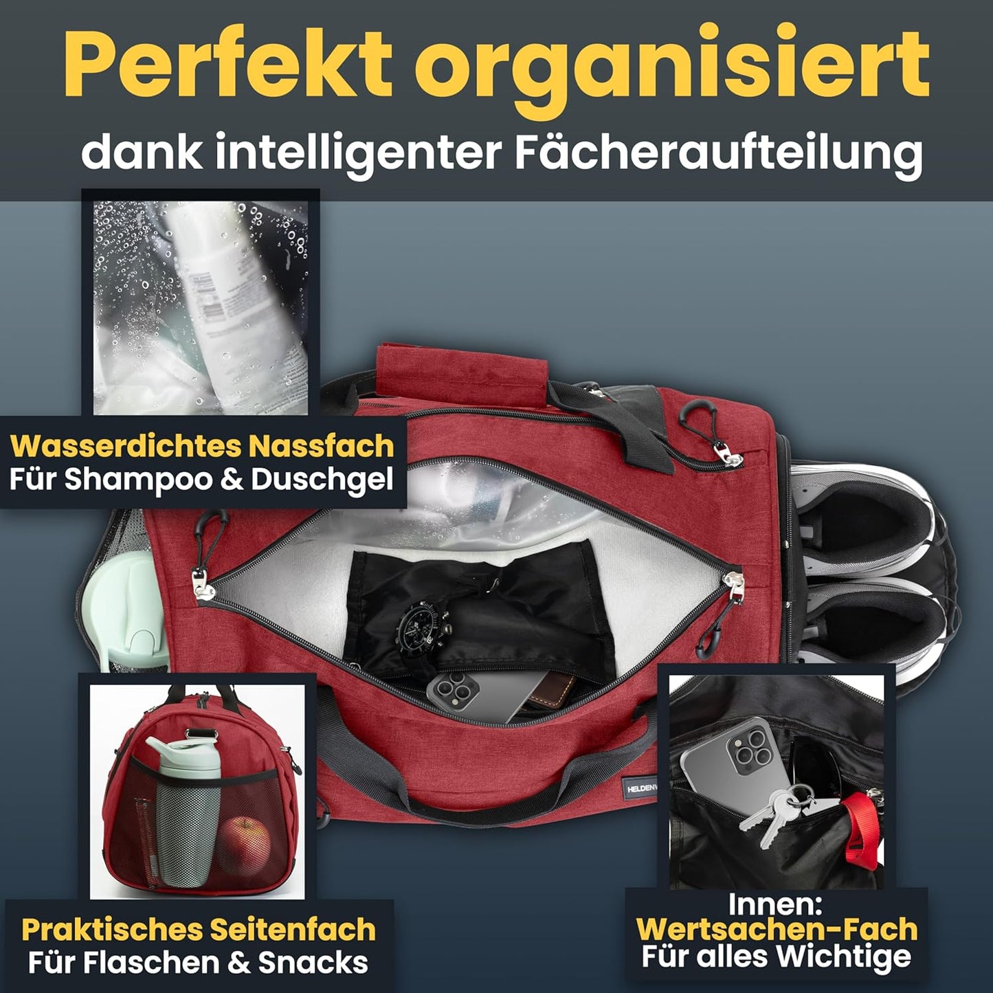 Sport- und Reisetasche mit Schuh- und Nassfach, Rosé 58 x 31 x 31 cm (Large 50L)