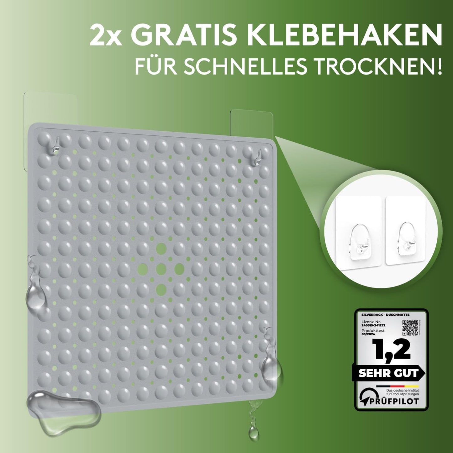 Rutschfeste Duschmatte (53x53 cm), 53 x 53 cm (Quadratisch) Grau