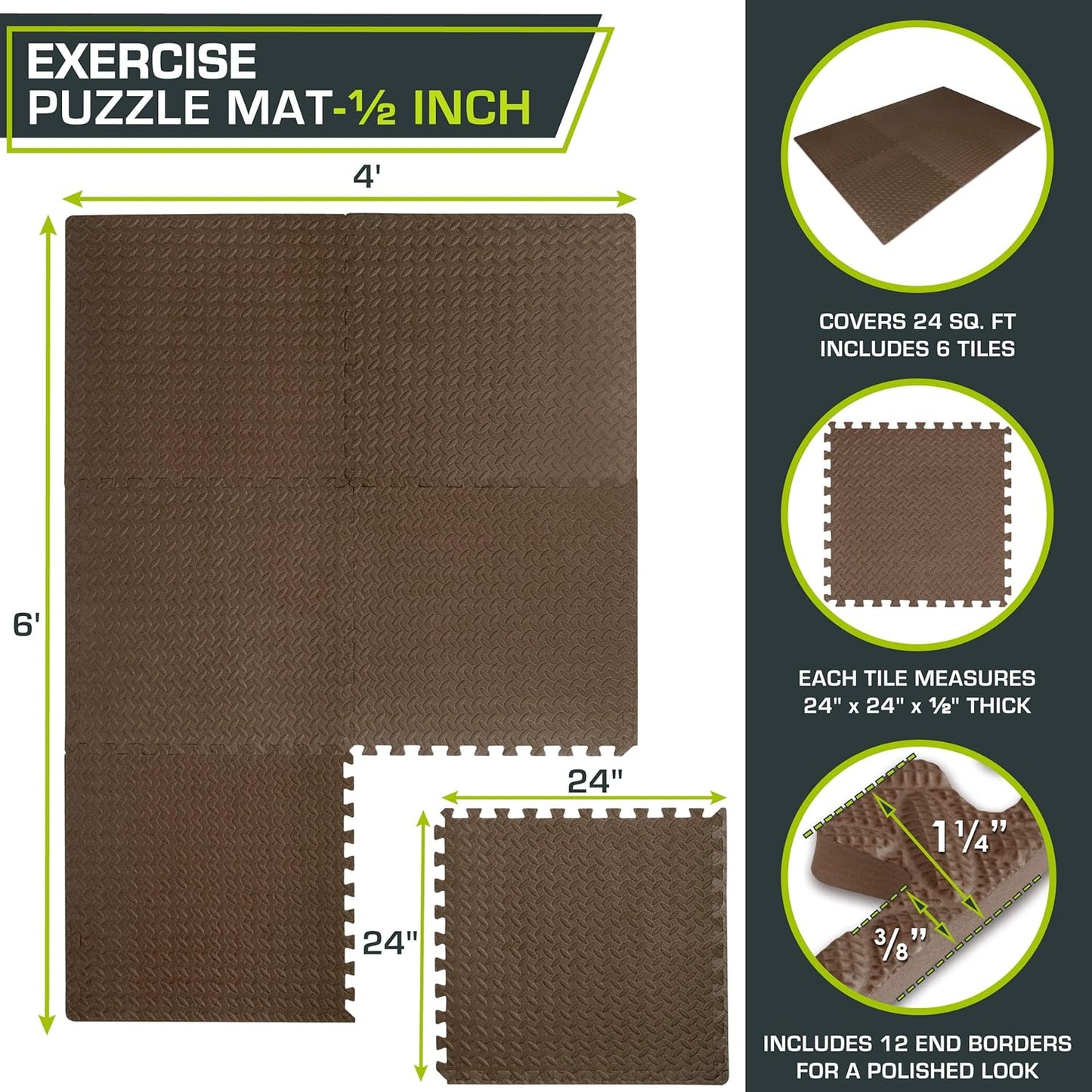 Puzzle-Trainingsmatte, Grey - 1/2 Inch - 144 Sq Ft - 36 Tiles