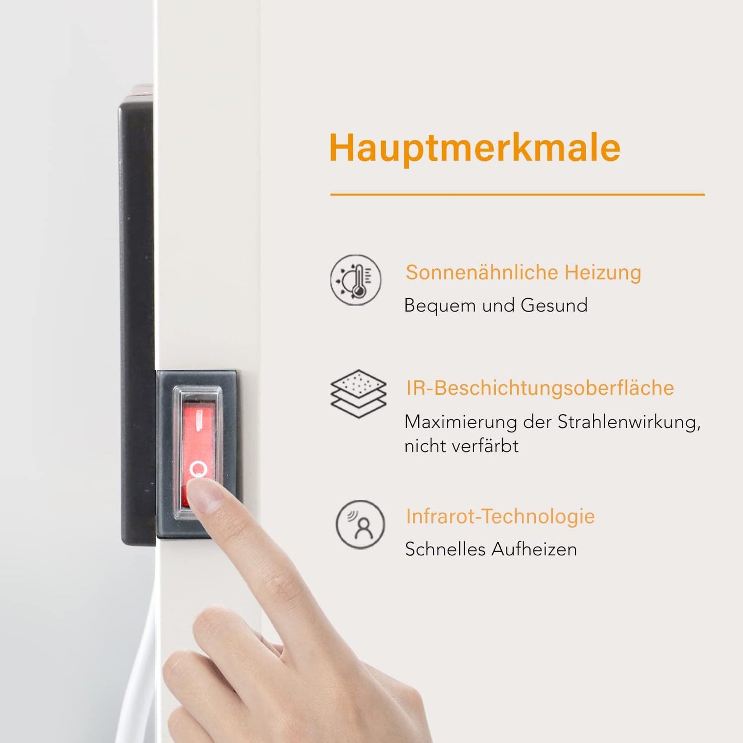 Infrarotheizung, 300 Watt mit Standfüssen + Kippschalter