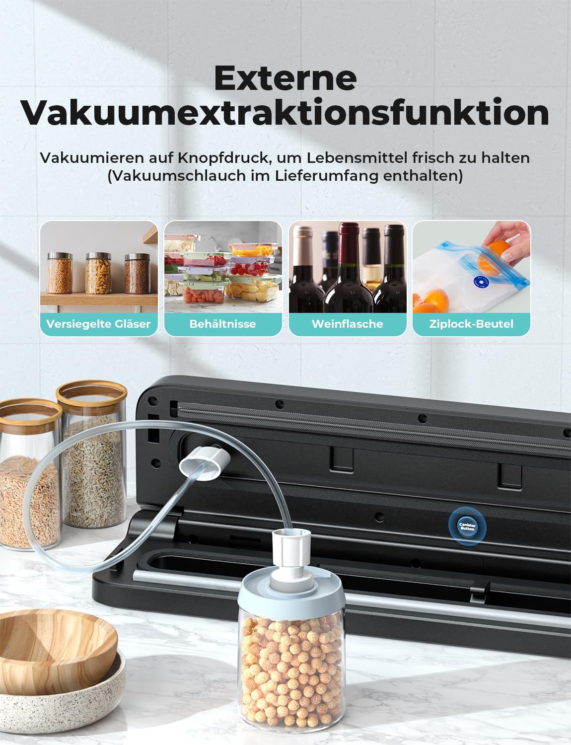 Folienschweissgerät mit Vakuumierschlauch, 5 in 1