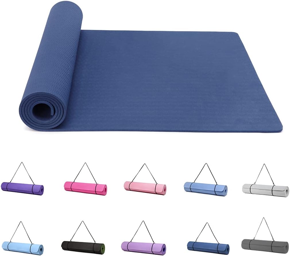 Rutschfeste Yogamatte mit Tragegurt, Marine 6 mm