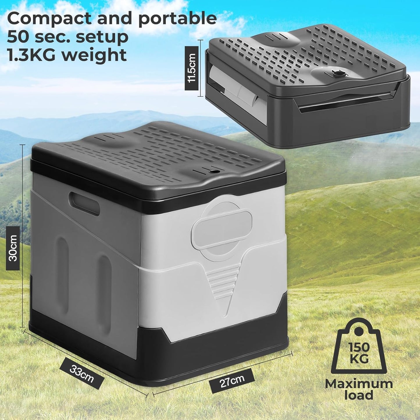 Klapptoilette für Camping & Reisen, Schwarz Grau