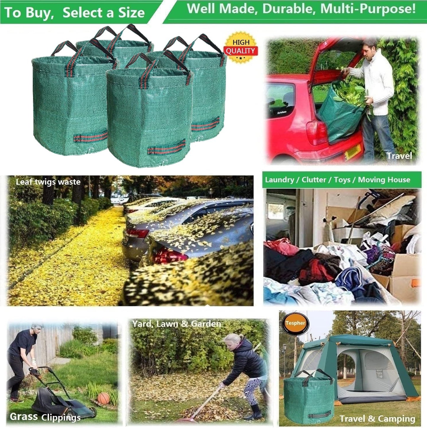 4-teiliges Gartensack-Set mit extra verstärktem Boden, 1 stück (4er Pack) Grün