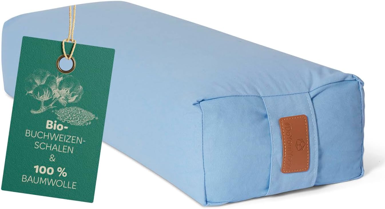 Yogabolster Paravati mit Bio-Buchweizenschalen-Füllung, waschbar, Buchweizen Hellblau