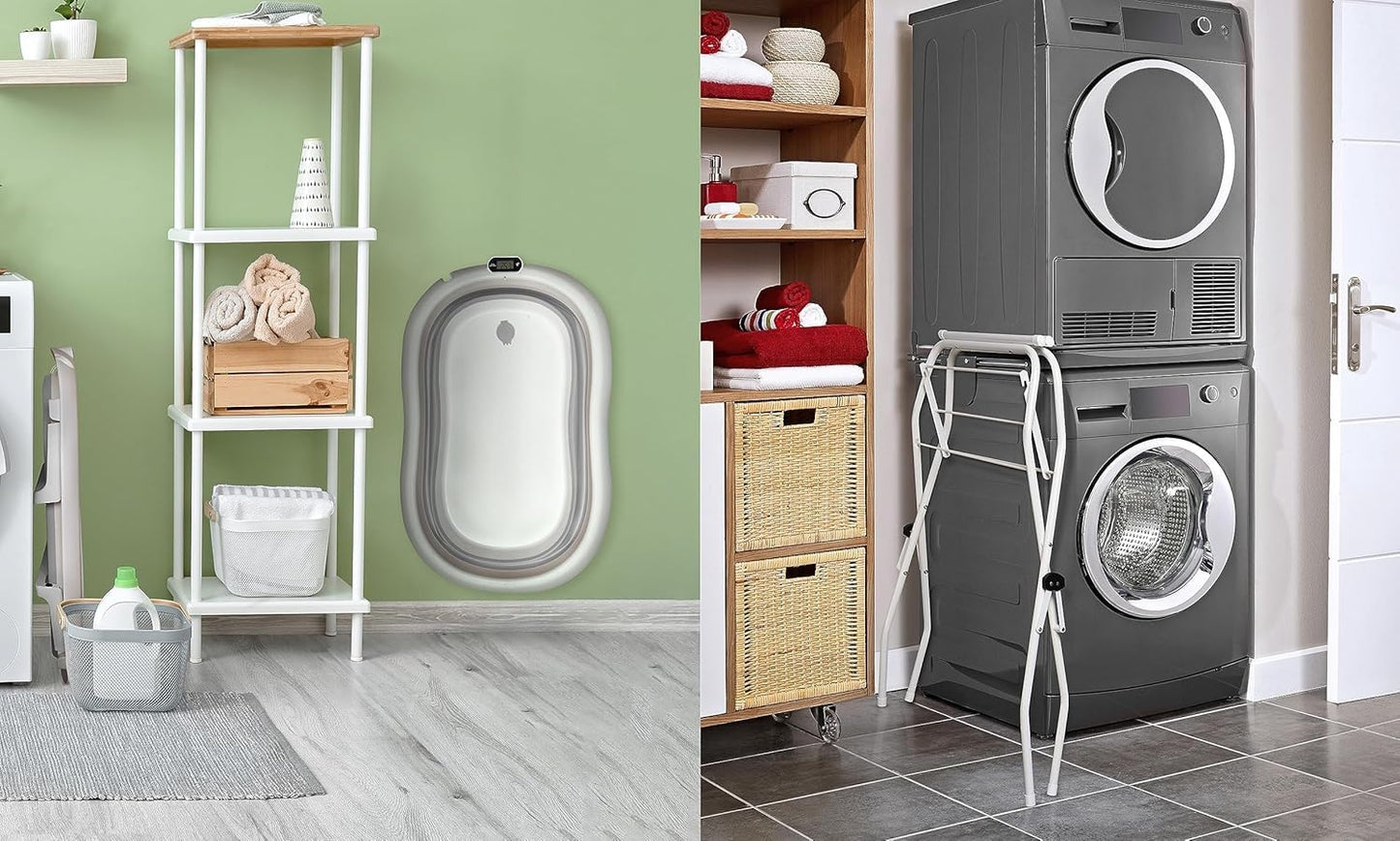 Faltbare Babybadewanne mit Gestell und Thermometer, Grau 84,5cm Höhe - mit Ständer