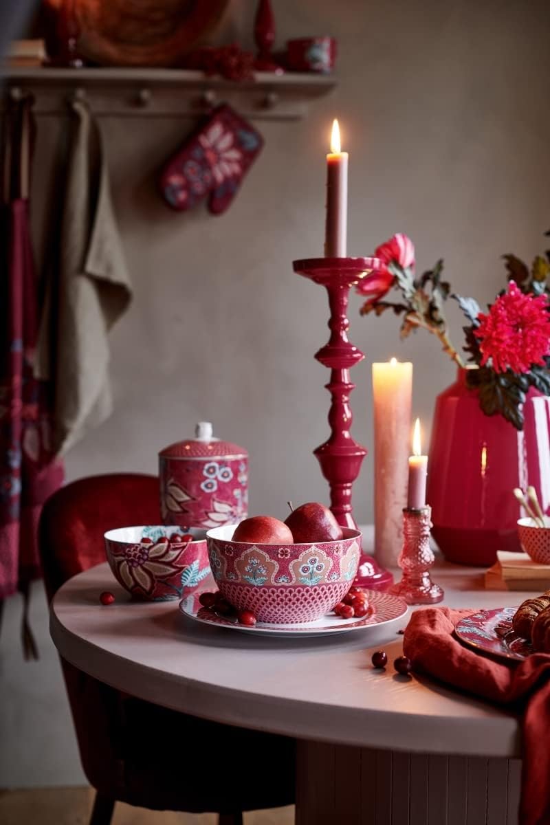 Set/3 Tea Set Large Flower Festival Dark Pink
