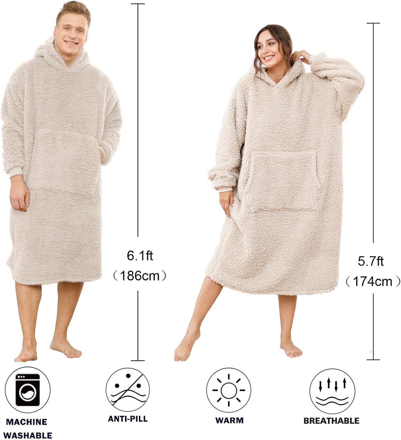 Sherpa-Decke mit Kapuze (Einheitsgrösse), Einheitsgröße Beige