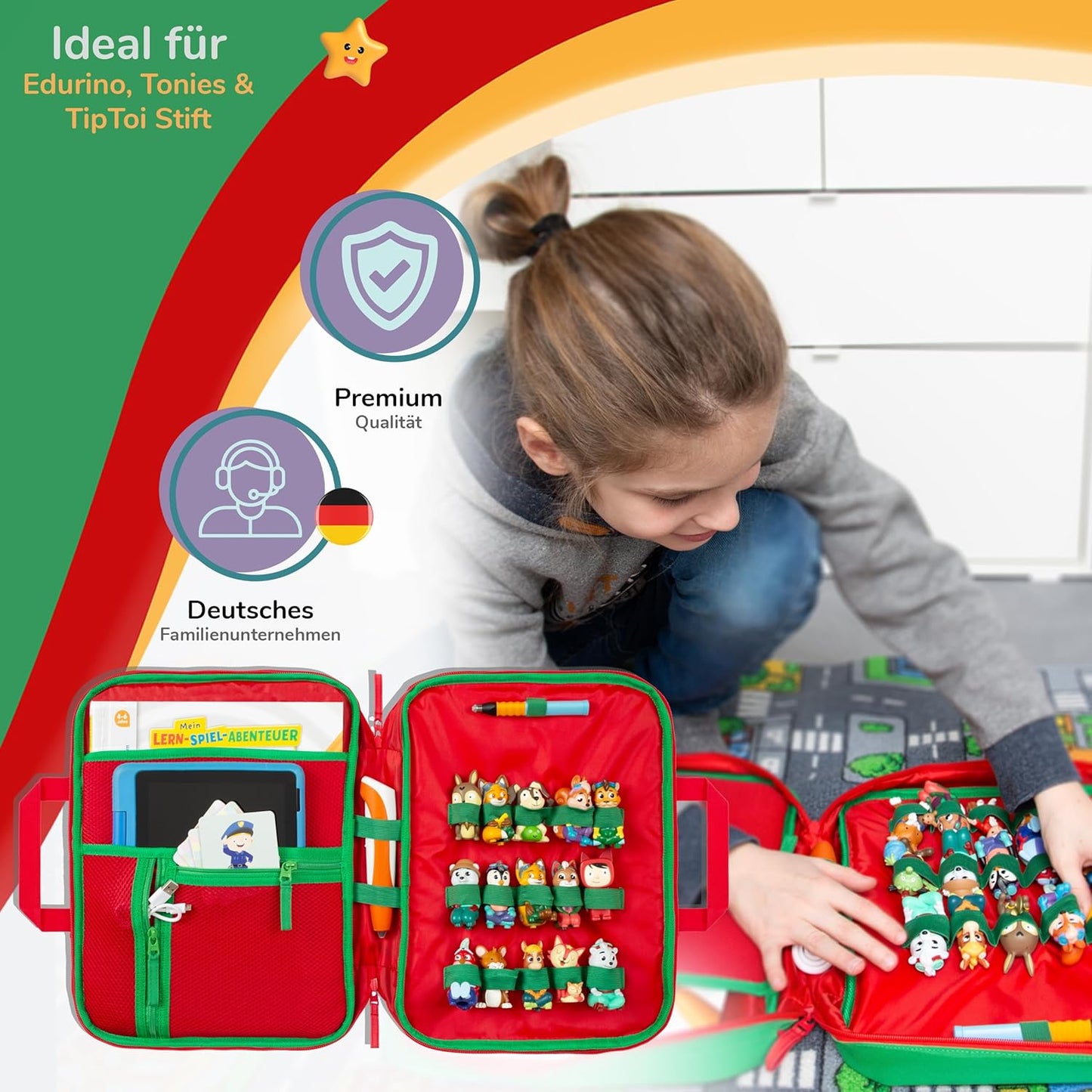 Tasche für Edurino, Tonie & TipToi Zubehör, Felix Feuerwehrmann (Grün)